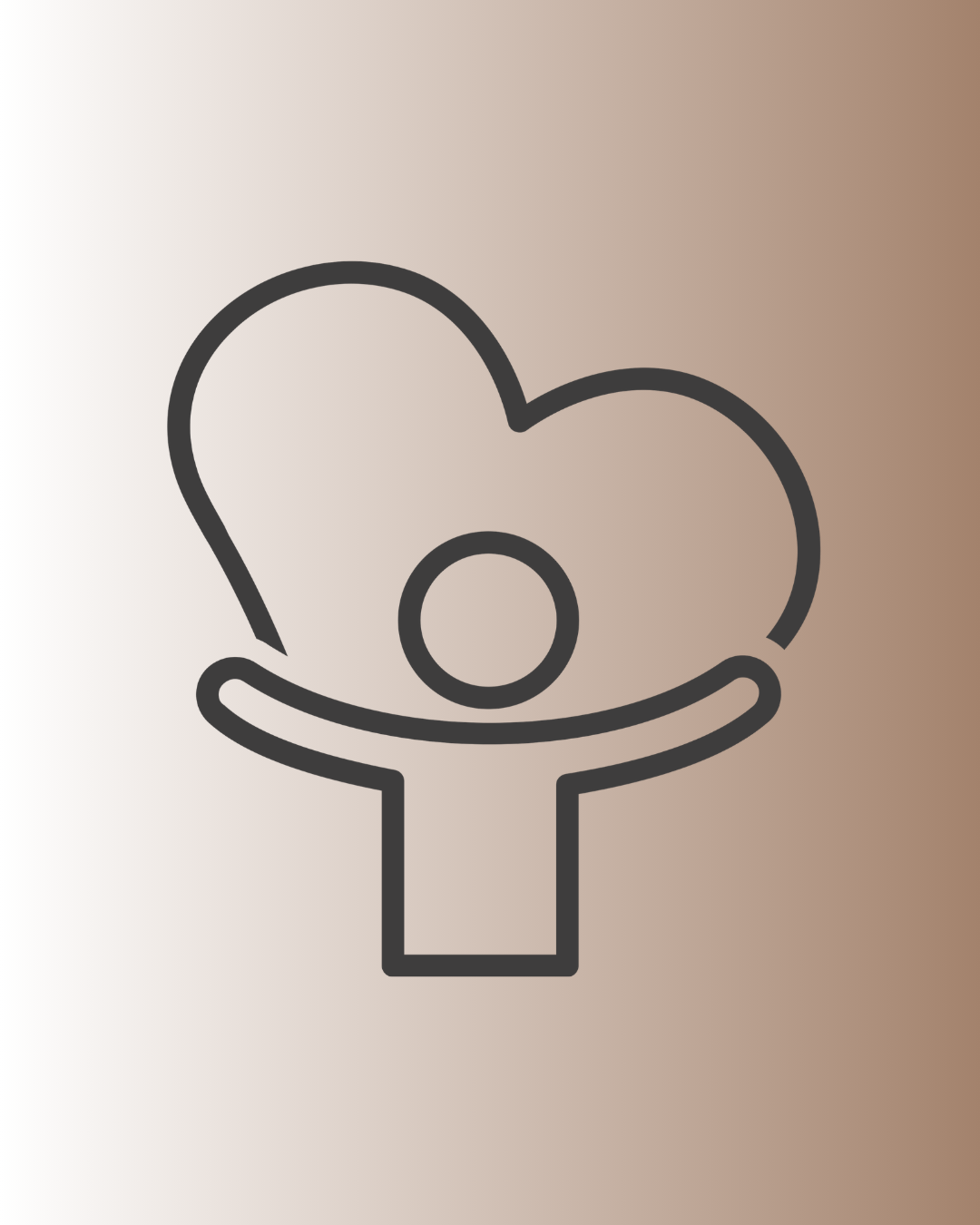 Line drawing of a person with arms raised, holding a large heart with a play button inside it.