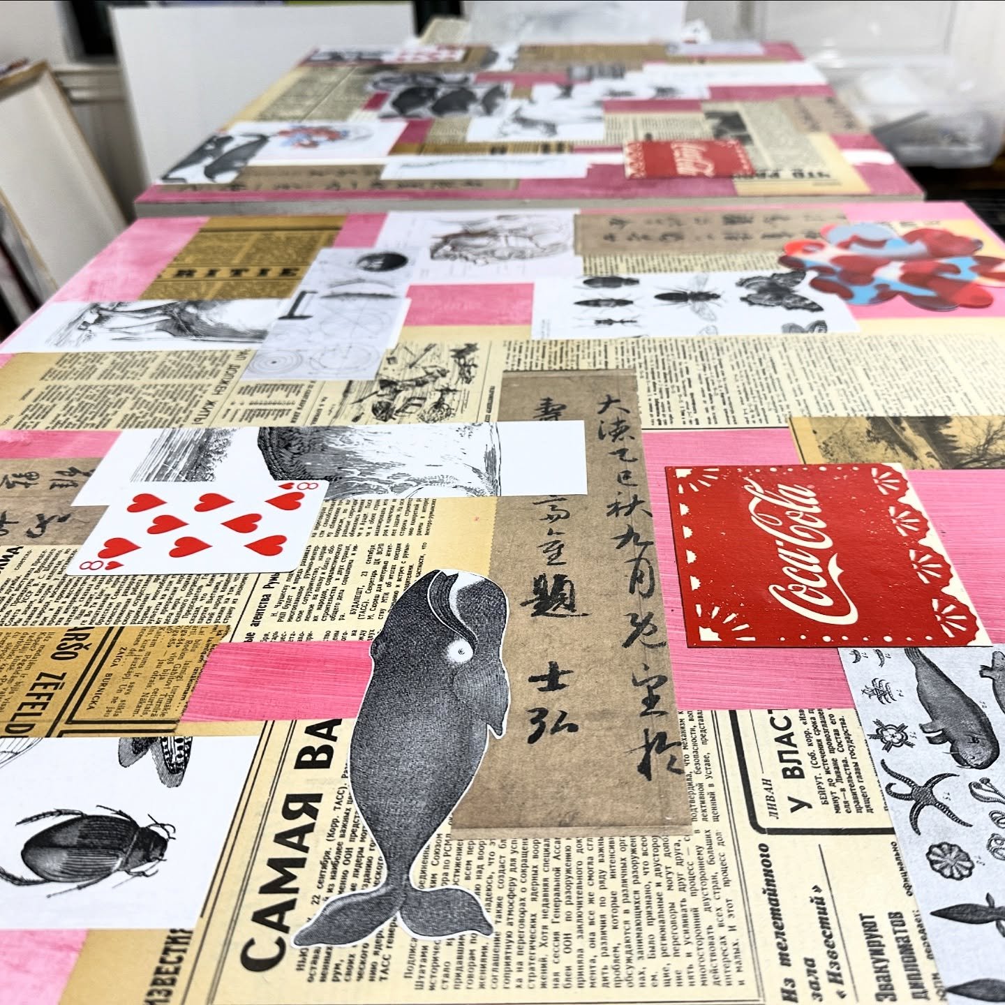 Laying down some fun initial layers on 20x20 surfaces. 

#carlottabaird #abstractcollage #layers