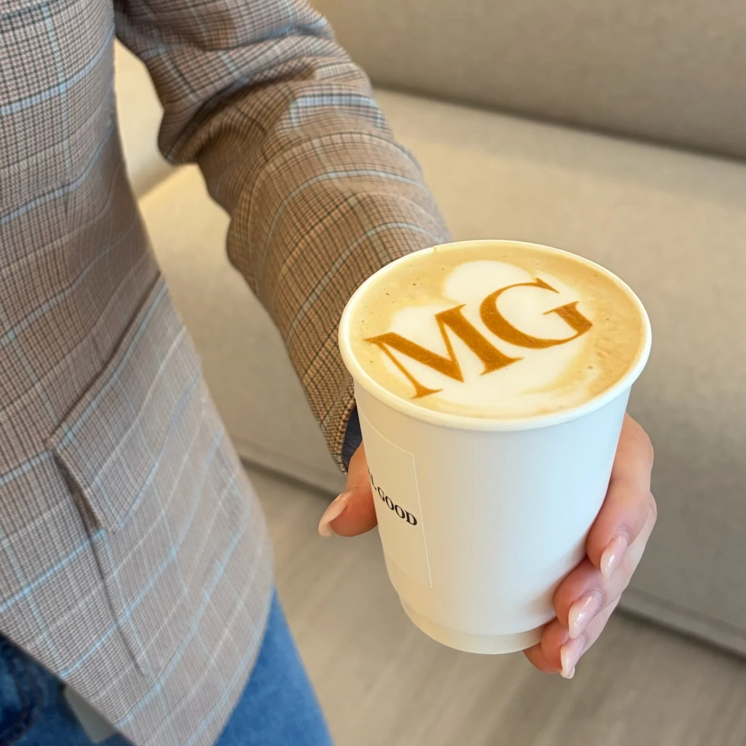 Branded coffee cart activation delivering premium espresso drinks and memorable guest experiences. Signature drink latte printer