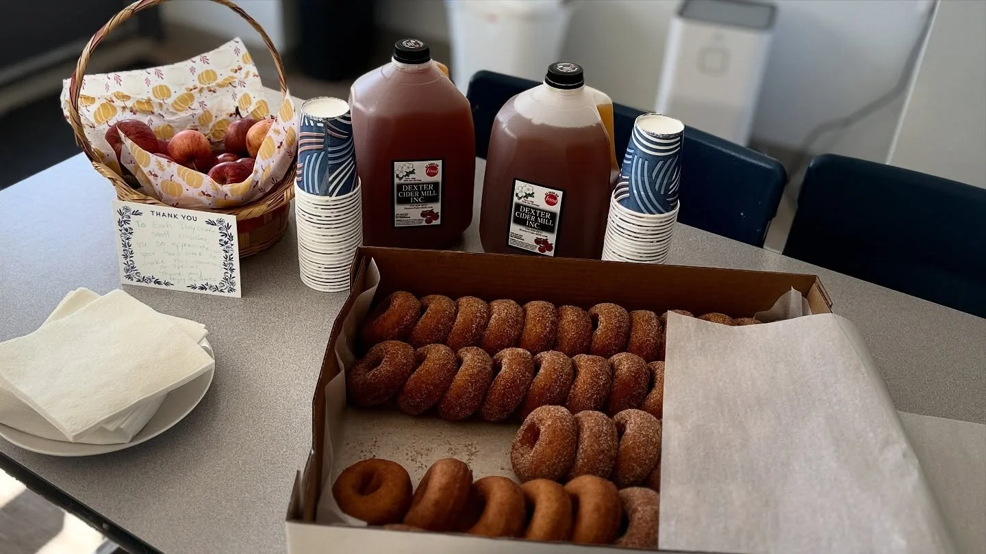 Our amazing parent community never stops showing up for our teachers and staff &mdash; with care, kindness, and the sweetest surprises! 🍎❤️ Thank you for keeping us fueled and smiling with your thoughtful treats from Dexter Cider Mill. We&rsquo;re s