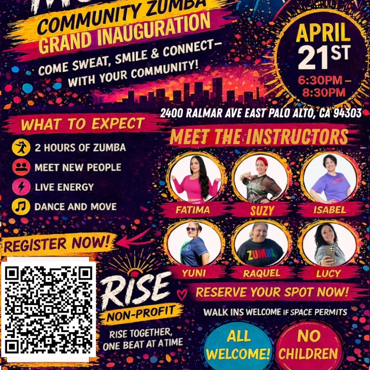 🎉Es GRATIS! Ven a disfrutar 2 horas de Zumba con instructoras incre&iacute;bles. 🕡 21 de abril | 6:30&ndash;8:30 PM | 2400 Ralmar Ave, East Palo Alto. &iexcl;Solo adultos, todos bienvenidos! #RiseIntoMotion #ZumbaGratis

🎉 It&rsquo;s FREE! Come en