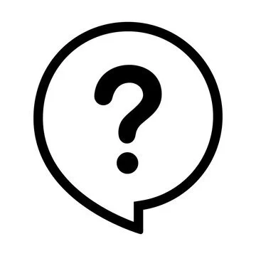 A black question mark inside a speech bubble with a circle outline.