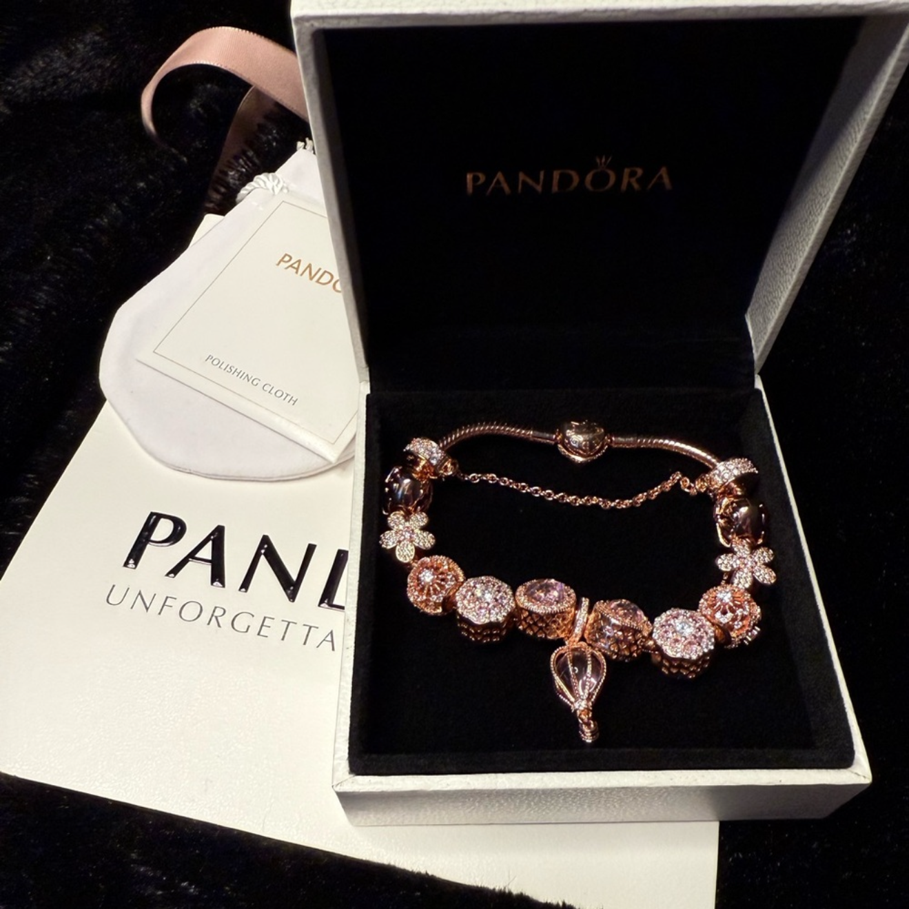 Pandora Rose Gold Floral Charm Bracelet