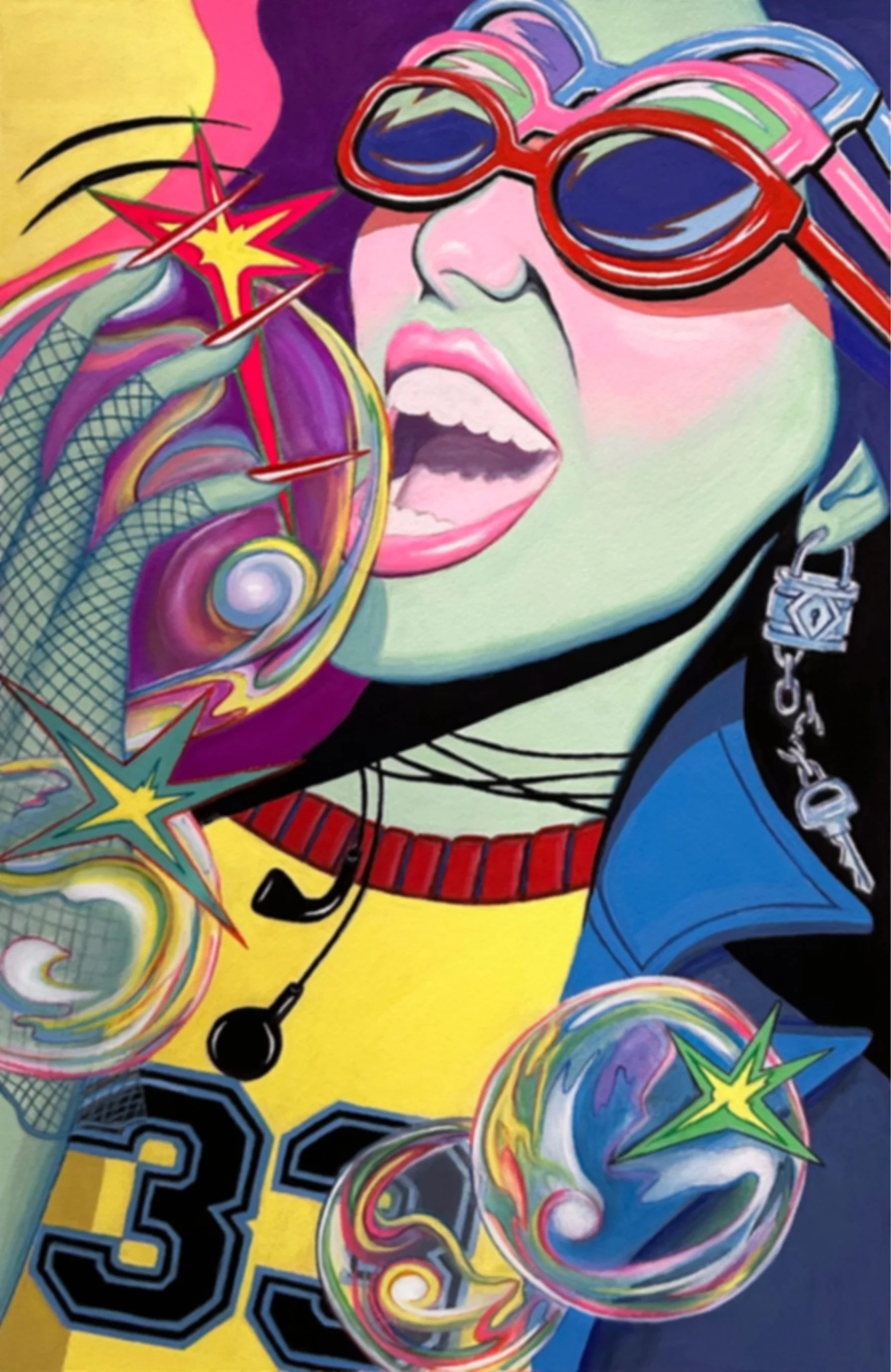 Libertine Lisa and the Low-temp Alloys, 2025 Gouache on paper (above animation created in Adobe Photoshop)