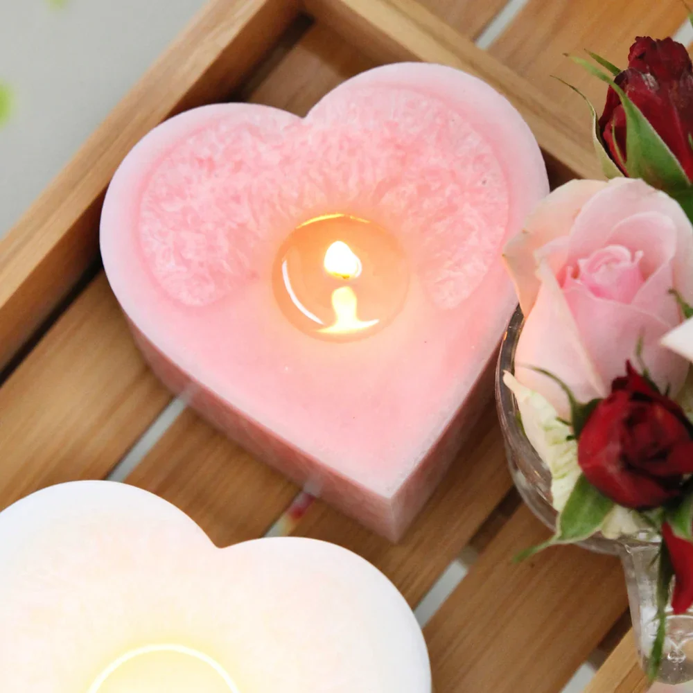Living Light Peony Rose Heart Candle
