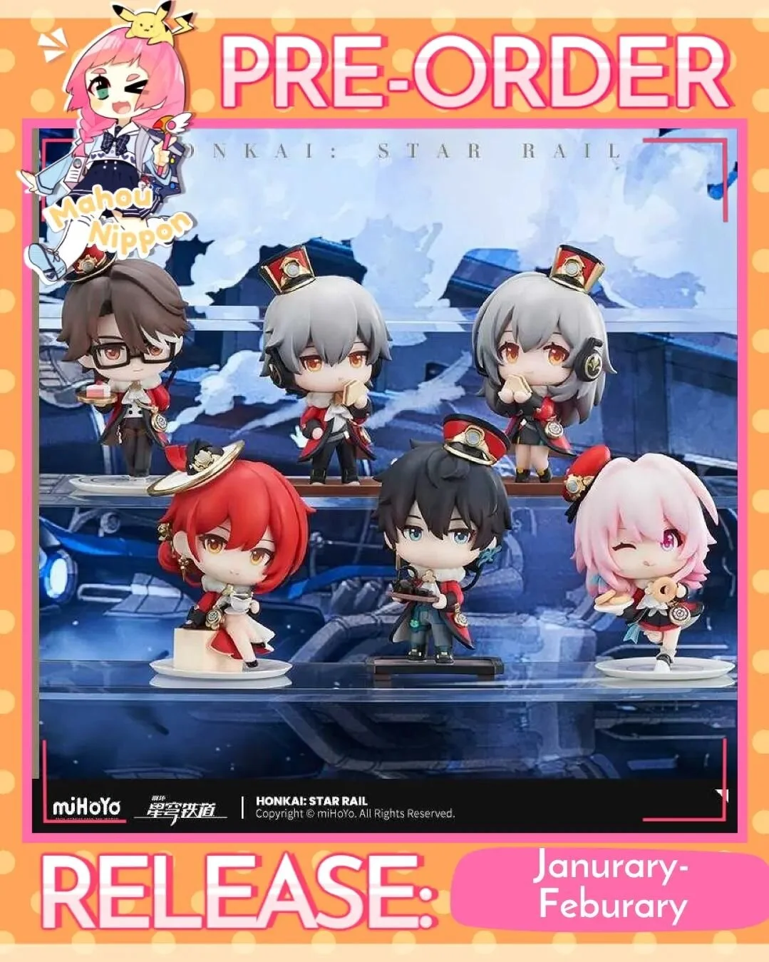 PREORDER Honkai Star Rail tea party theme chibi figures
📆 Arriving January-February 📆

&pound;22 each
Welt
Caelus
- @nabhalim92
- @mcjillym x2
- @strawberrysolar 
Stelle
- @paleghosty
- @mcjillym
Himeko
Dan Heng
March 7th

More Star Rail goods avai