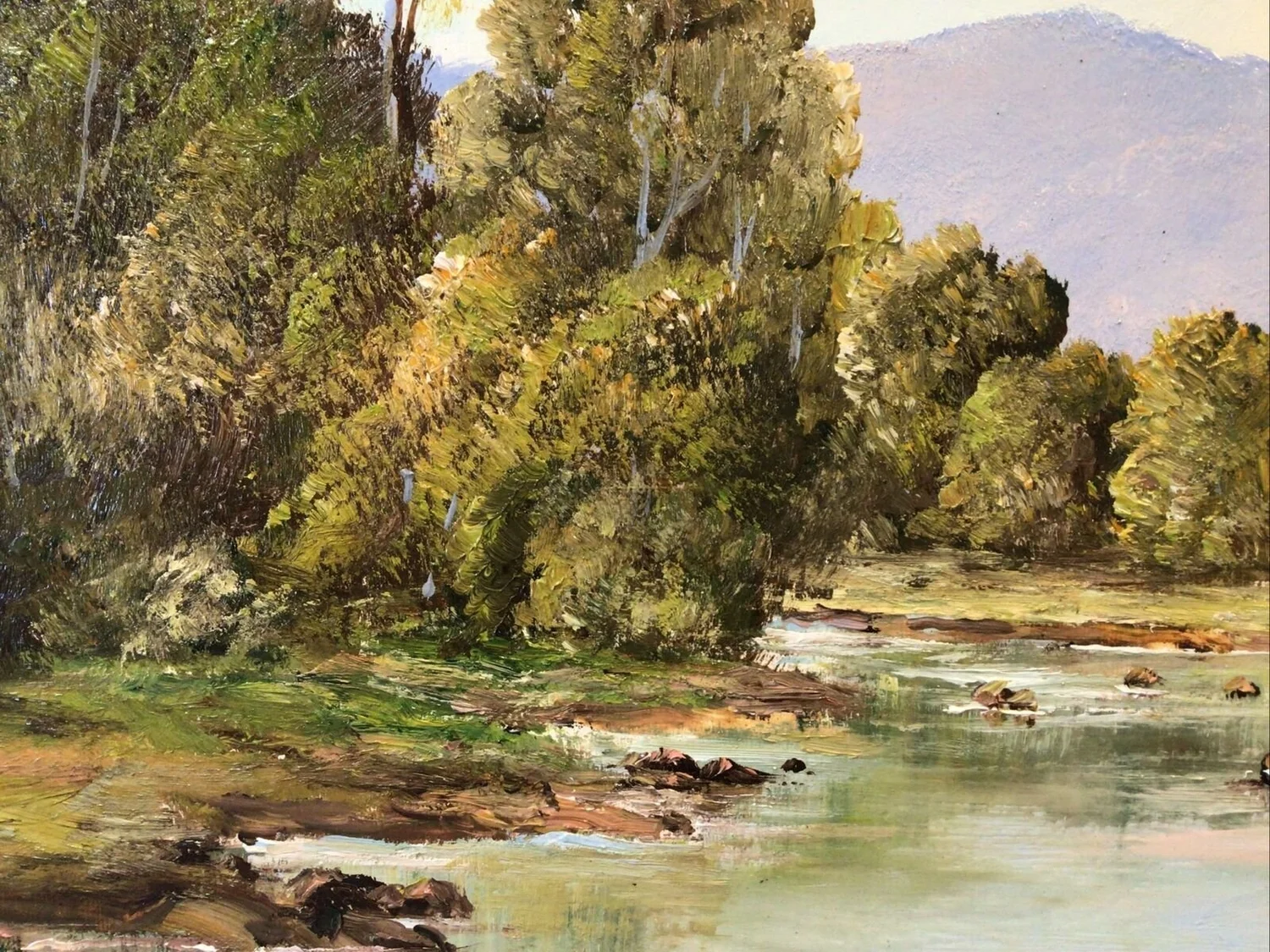 本物　油絵　オーストラリア　HAG Heerrings 絵画？ H A G Heerings River Scene Circa 1960s Framed Oil Painting
