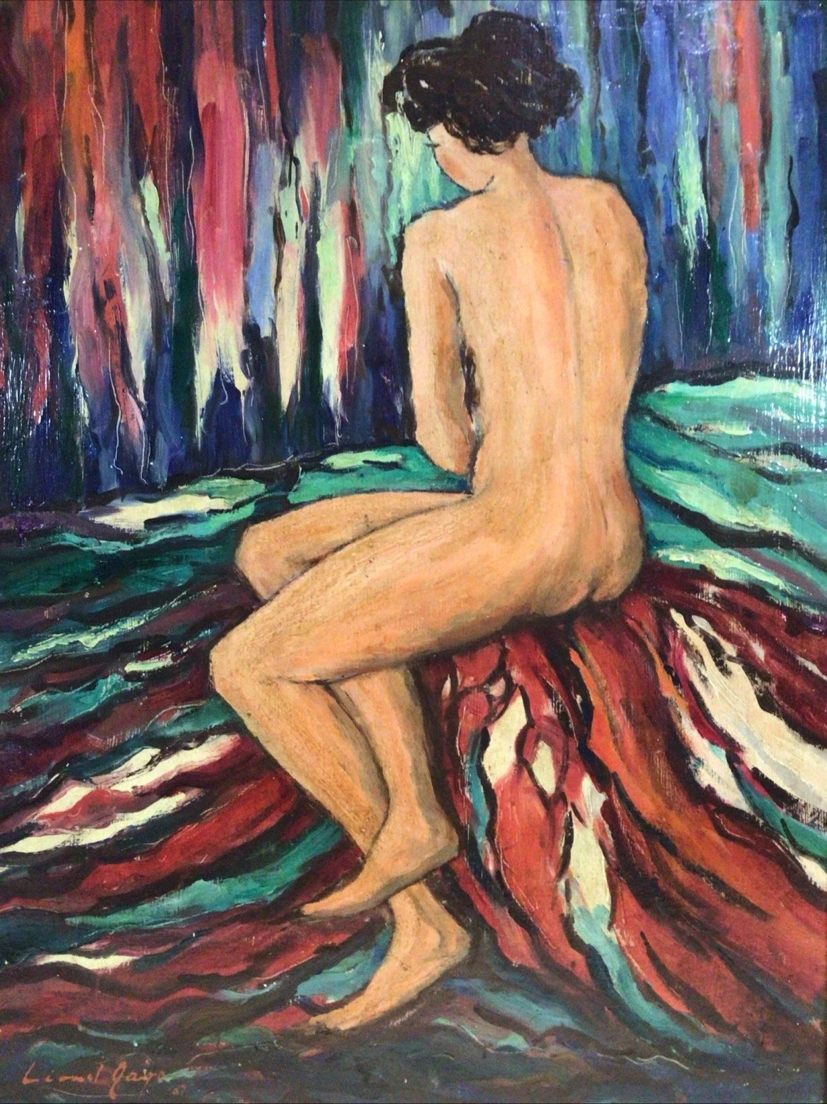 Artist Lionel Jago 1951 Nude Framed Oil Painting