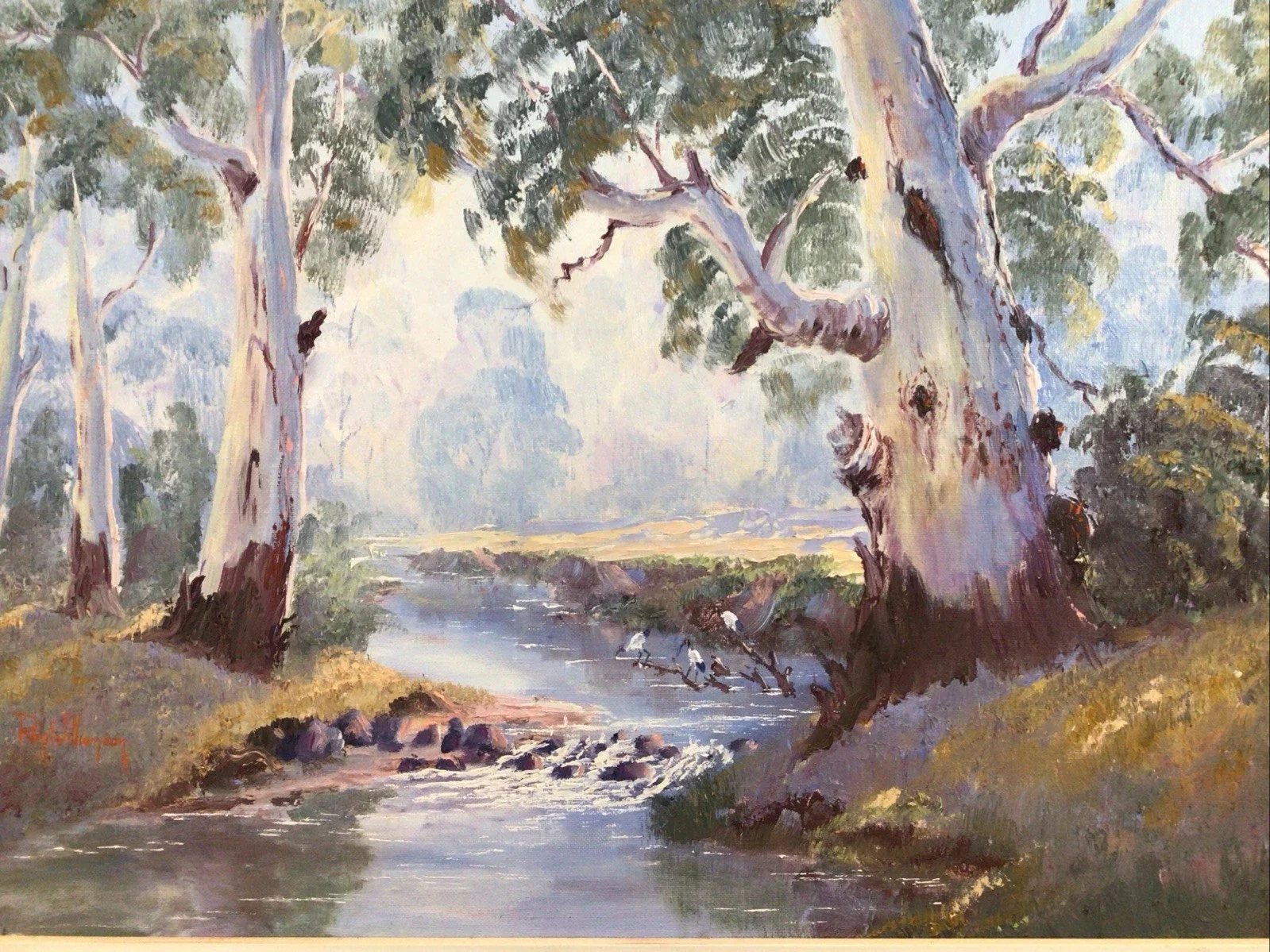Artist Ray Williamson Yarra Valley Large Framed Oil Painting Circa 1990s