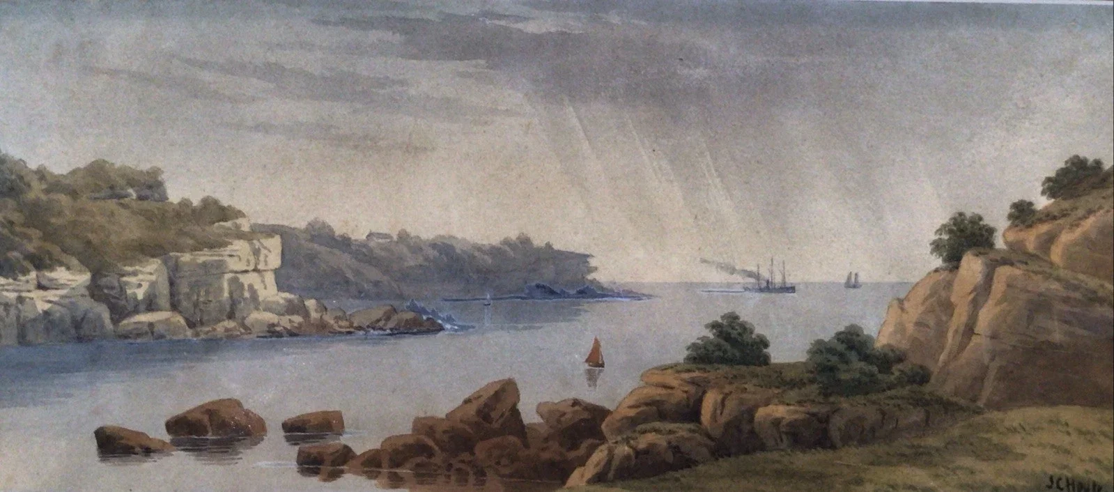 Artist John Barr Clarke Hoyte Sydney Coastal Scene Watercolour Late 1800s