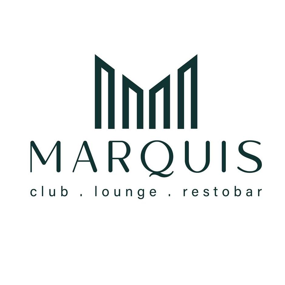 Logo for Marquis Club, lounge, and restobar with stylized 'M' and 'Q' design above the text.