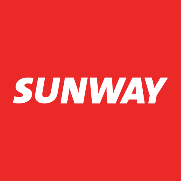 Red background with the word 'SUNWAY' in bold white capital letters.