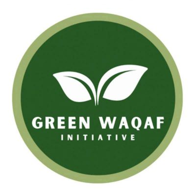 Green circular logo with two white leaves and the text 'GREEN WAQAF INITIATIVE' inside.