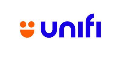 Unifi logo with a smiling orange face and blue text
