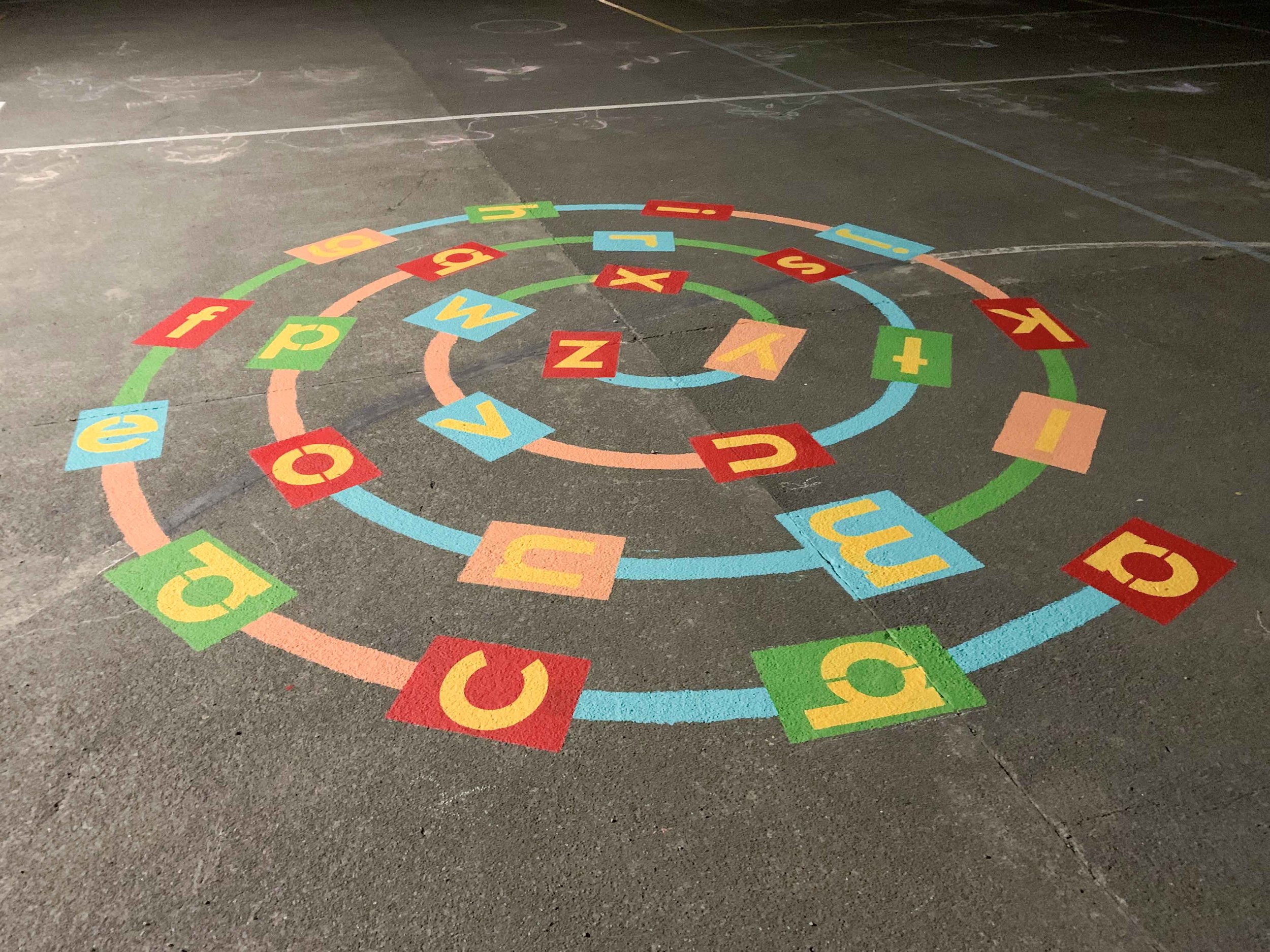 alphabet swirl playground marking - colourful