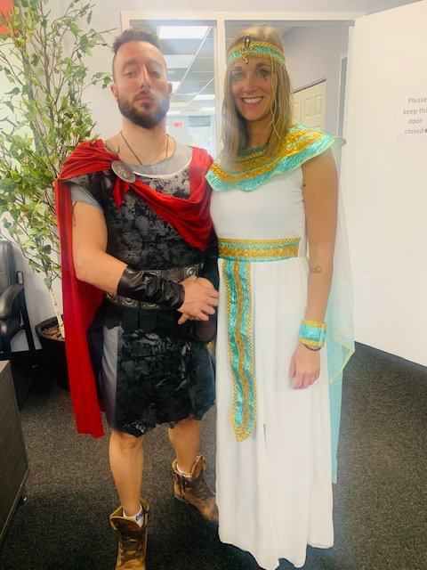 Modern day Cleopatra and Julius Caesar in construction boots.