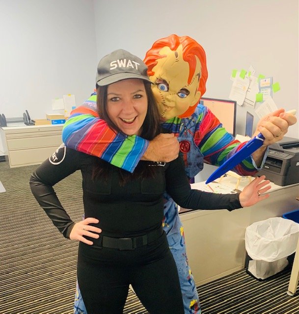 Looking way too happy to be captured by Chucky.