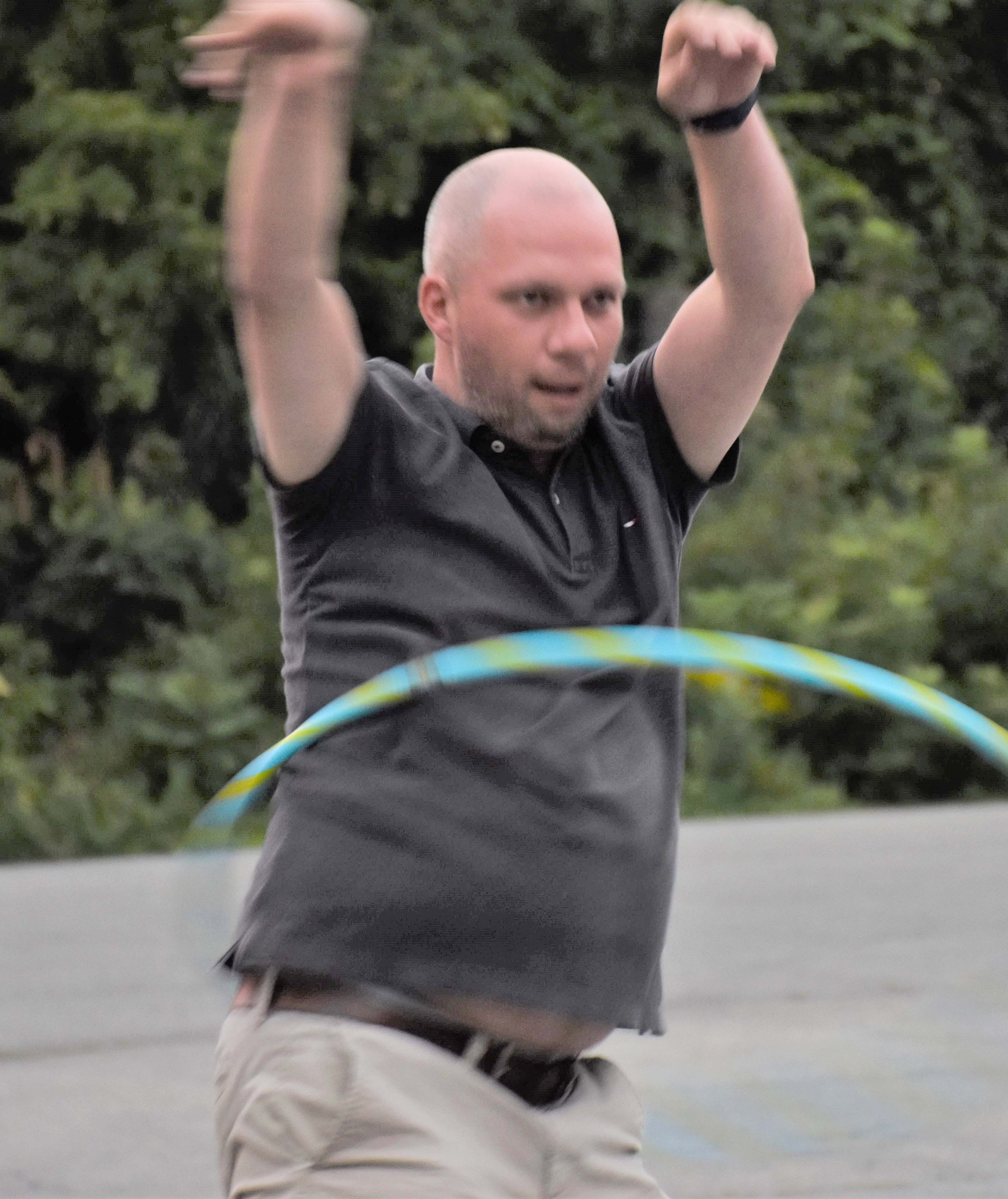 Childhood hula-hooping skills coming into play!