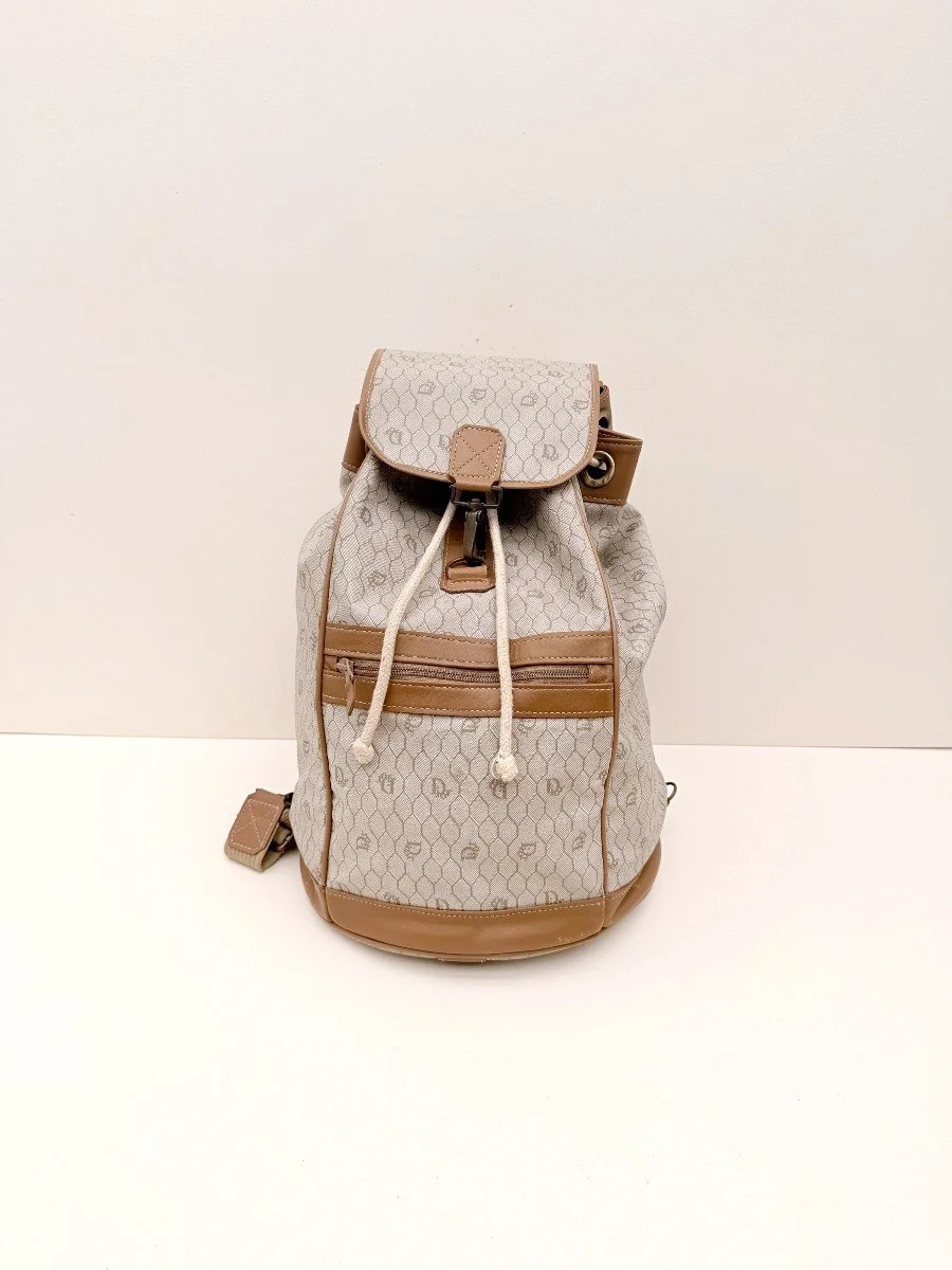 Sac a dos de Christian DIOR vintage en cuir et toile imprimé, France vers 1980