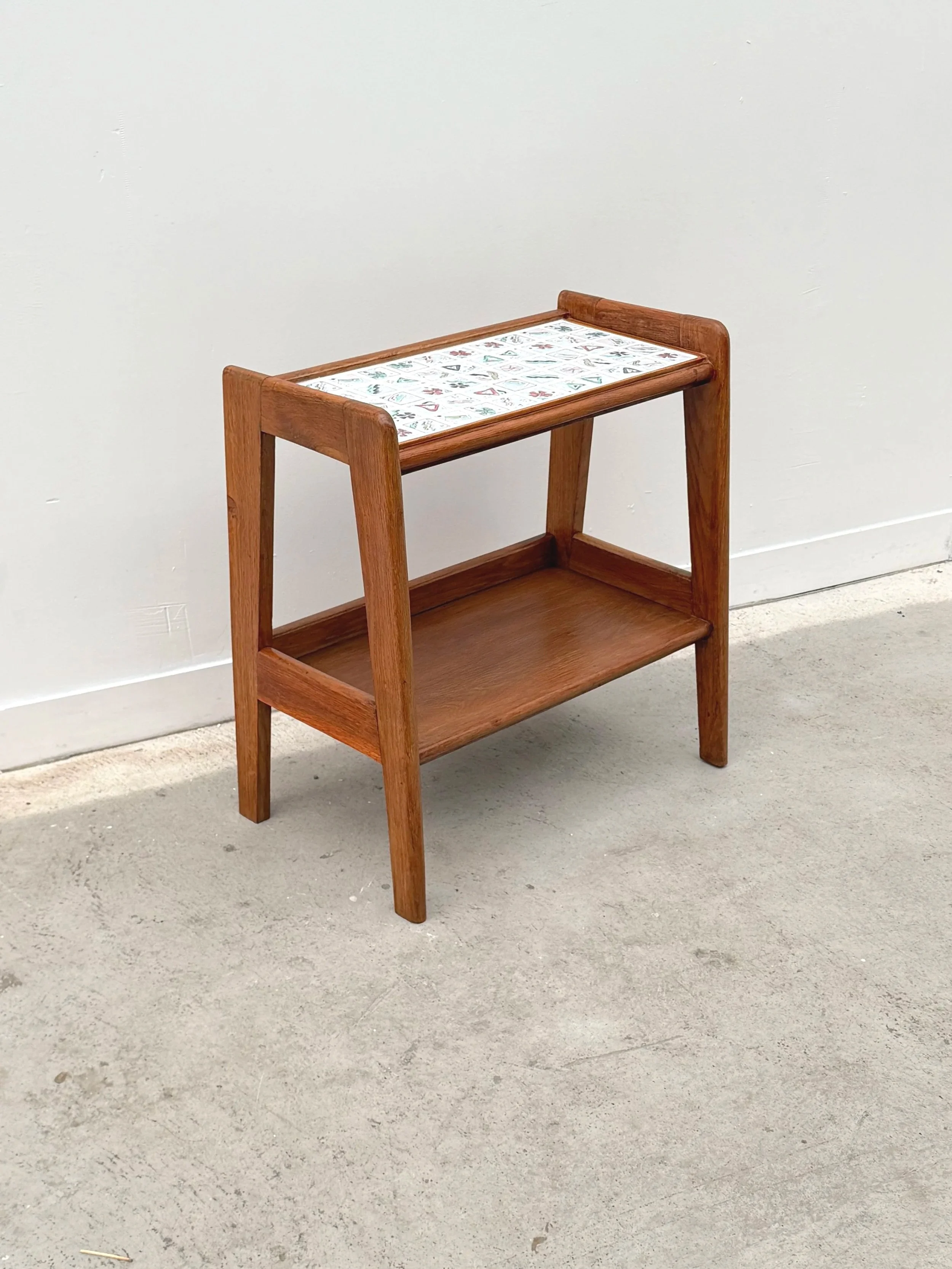 Table d'appoint en bois et céramique, France 1950