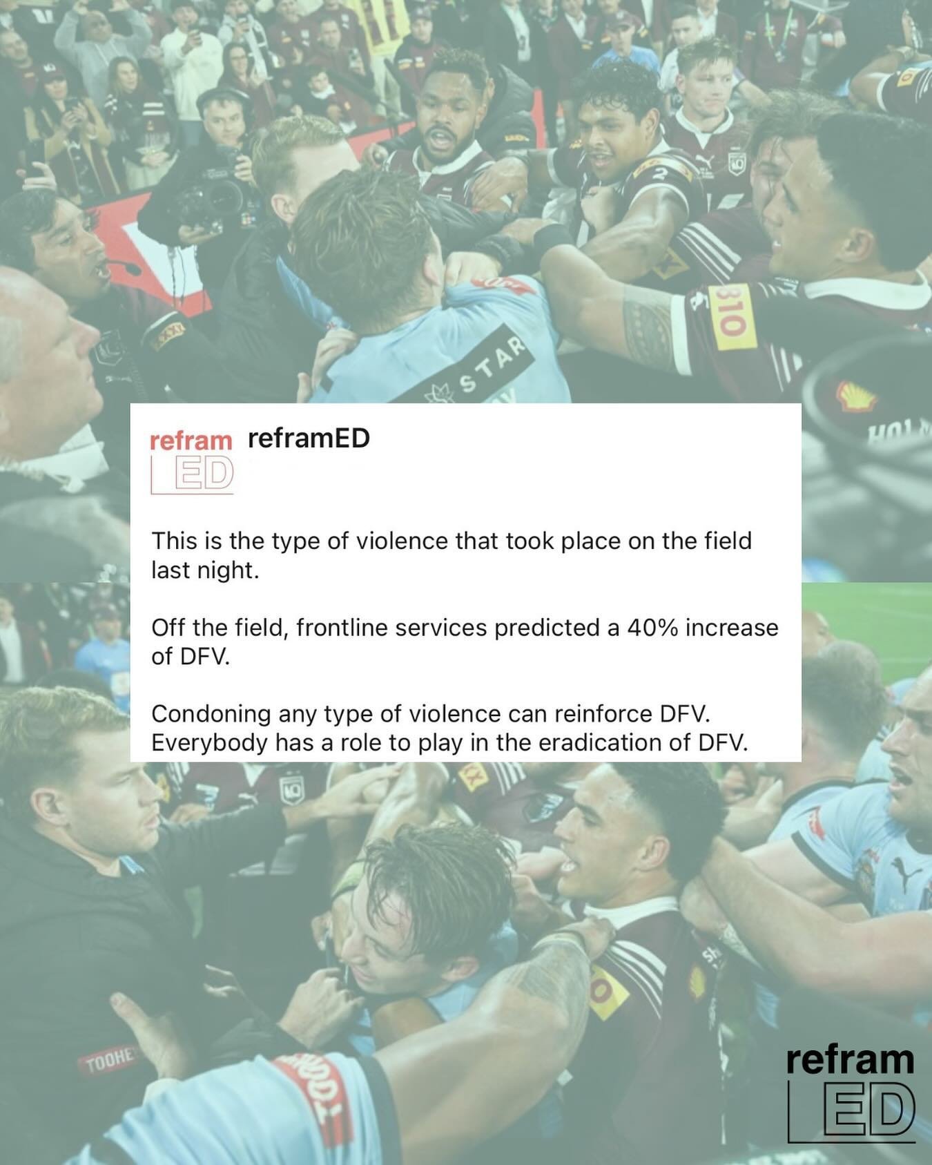 Consuming sport safely means advocating for games that are free from the promotion or condoning of violence ❤️🏉🏟️ 1800RESPECT 📞