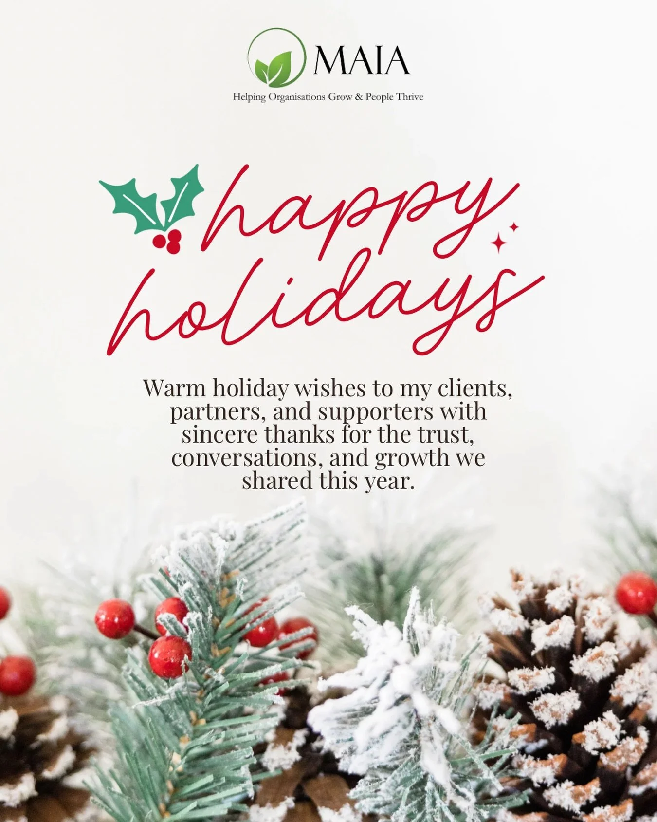 🌟 THANK YOU &amp; HAPPY HOLIDAYS 🌟 

The festive season is upon us, and as the year comes to a close, I want to say a heartfelt thank you to my clients, partners, and supporters.

This year has been filled with meaningful conversations, courageous 