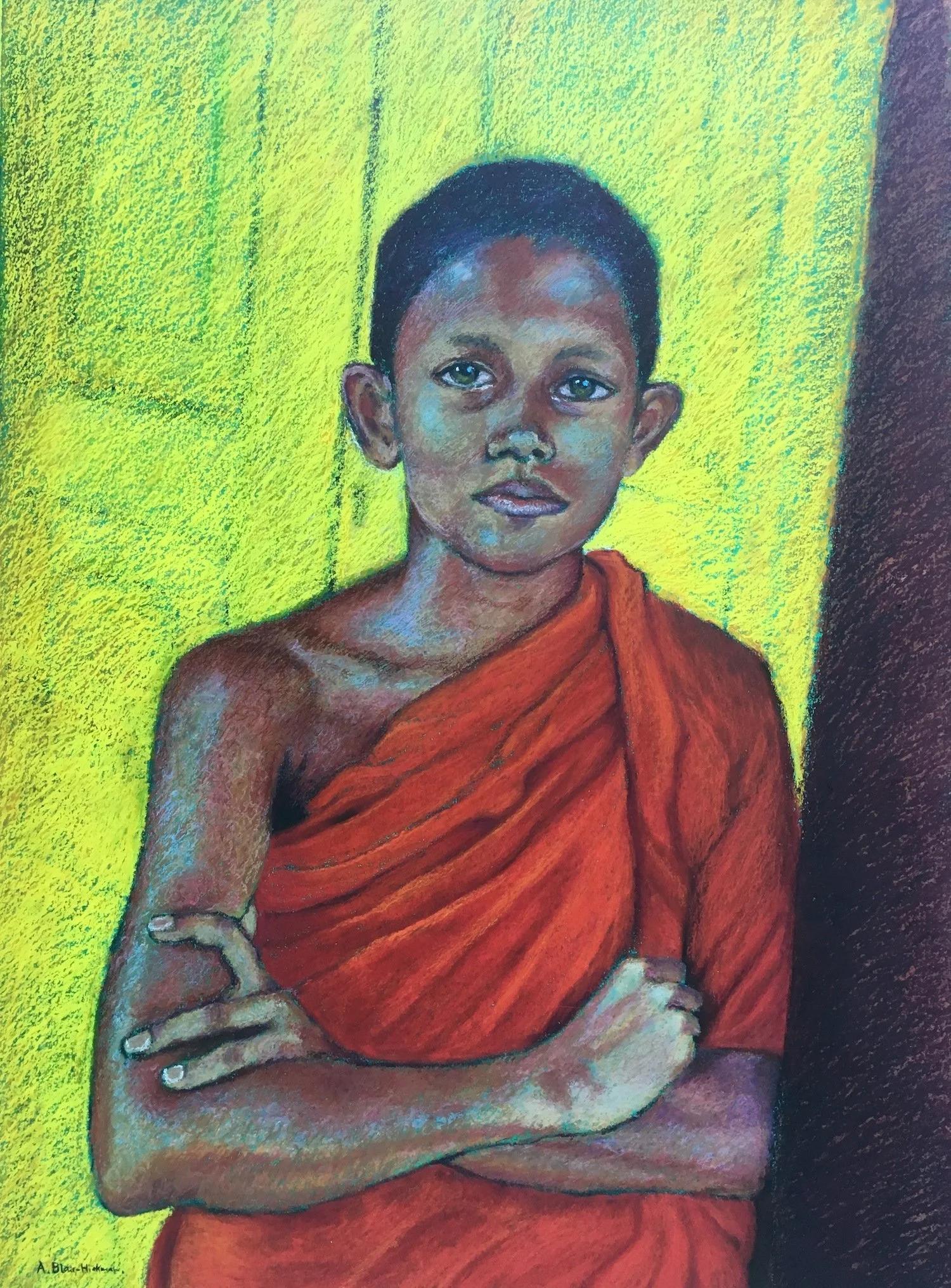 Monk Boy, Oil Pastel, 56 x 76cm (2017)