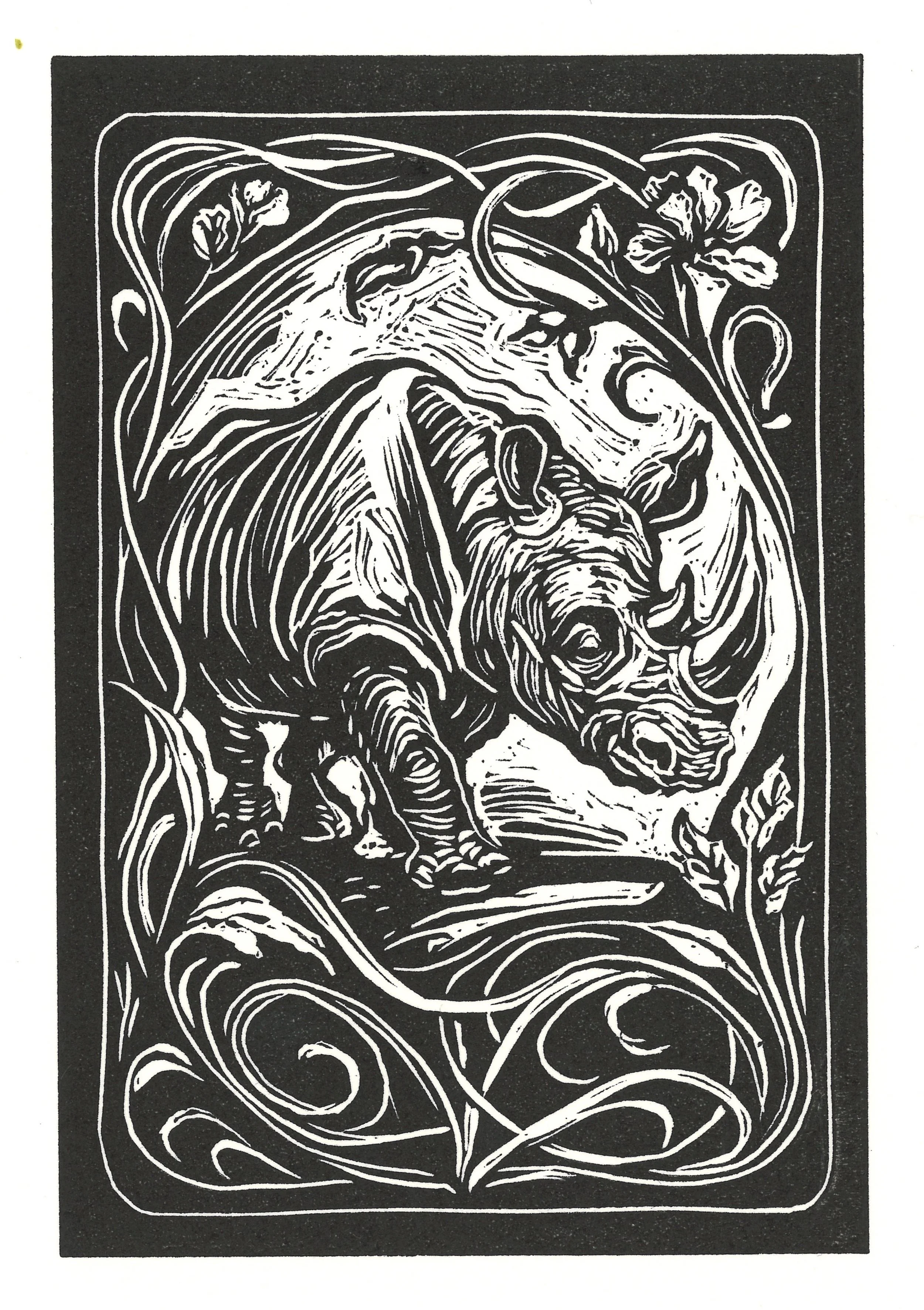 Rhino Art Neuveau Linocutjpg.jpg