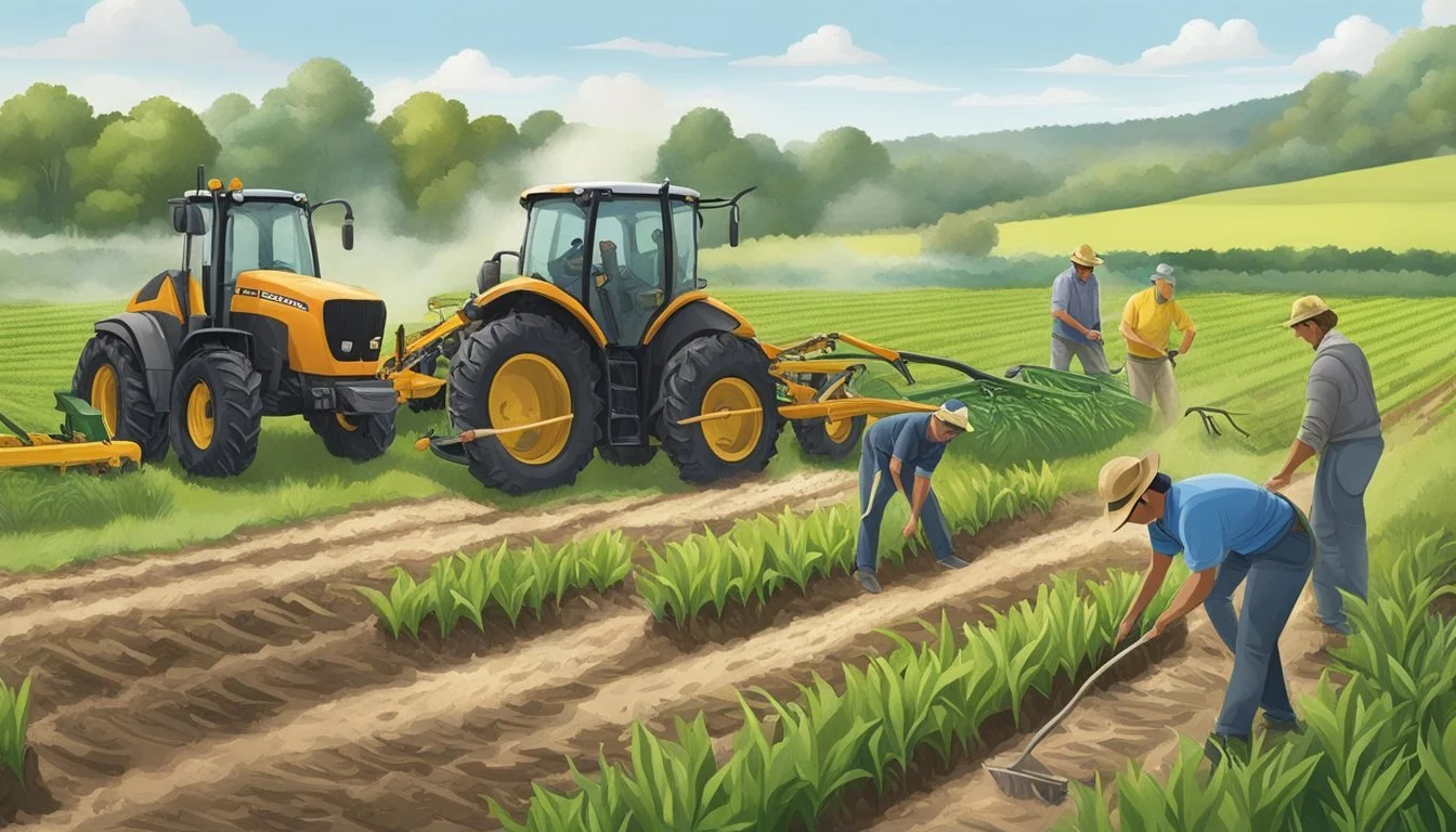 Farmers erecting barriers around crops, applying insecticides, and releasing natural predators to protect against Black cutworm