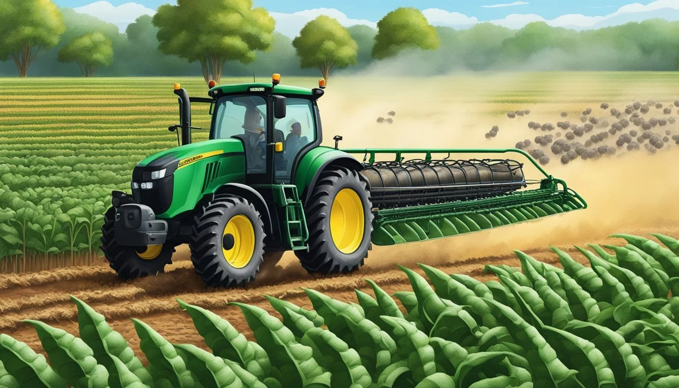 Chemical sprayers target black cutworms in a field of crops