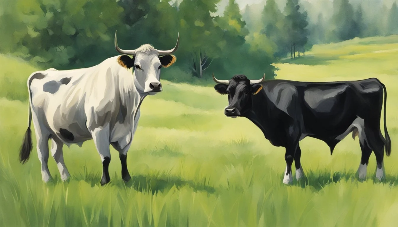 Dexter cattle graze in a lush, green pasture. Their compact, sturdy frames exude health and hardiness. A small homesteader tends to them with care