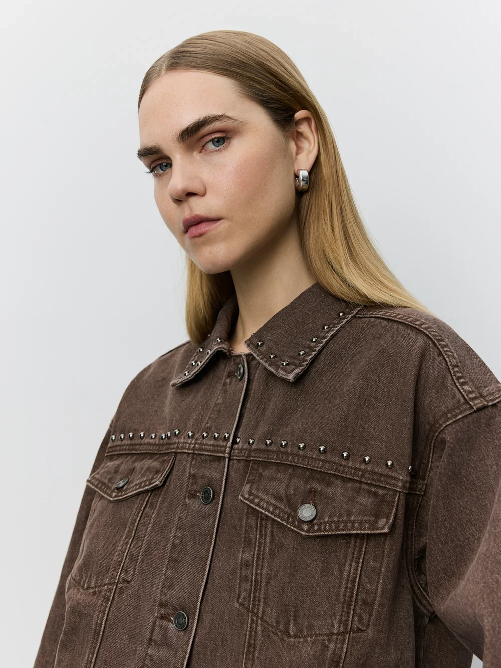 AUDRISW Denim Jacket with Rivets