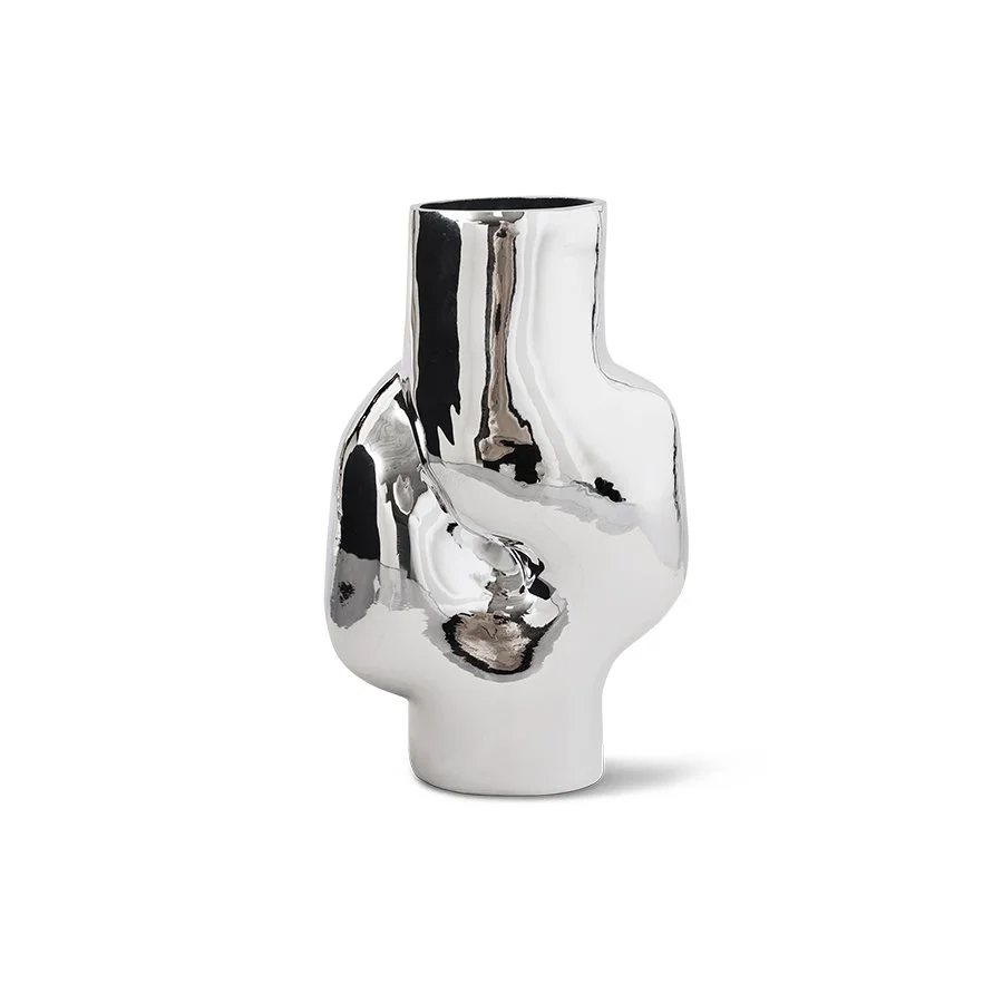 Gleam glass high vase, chrome
