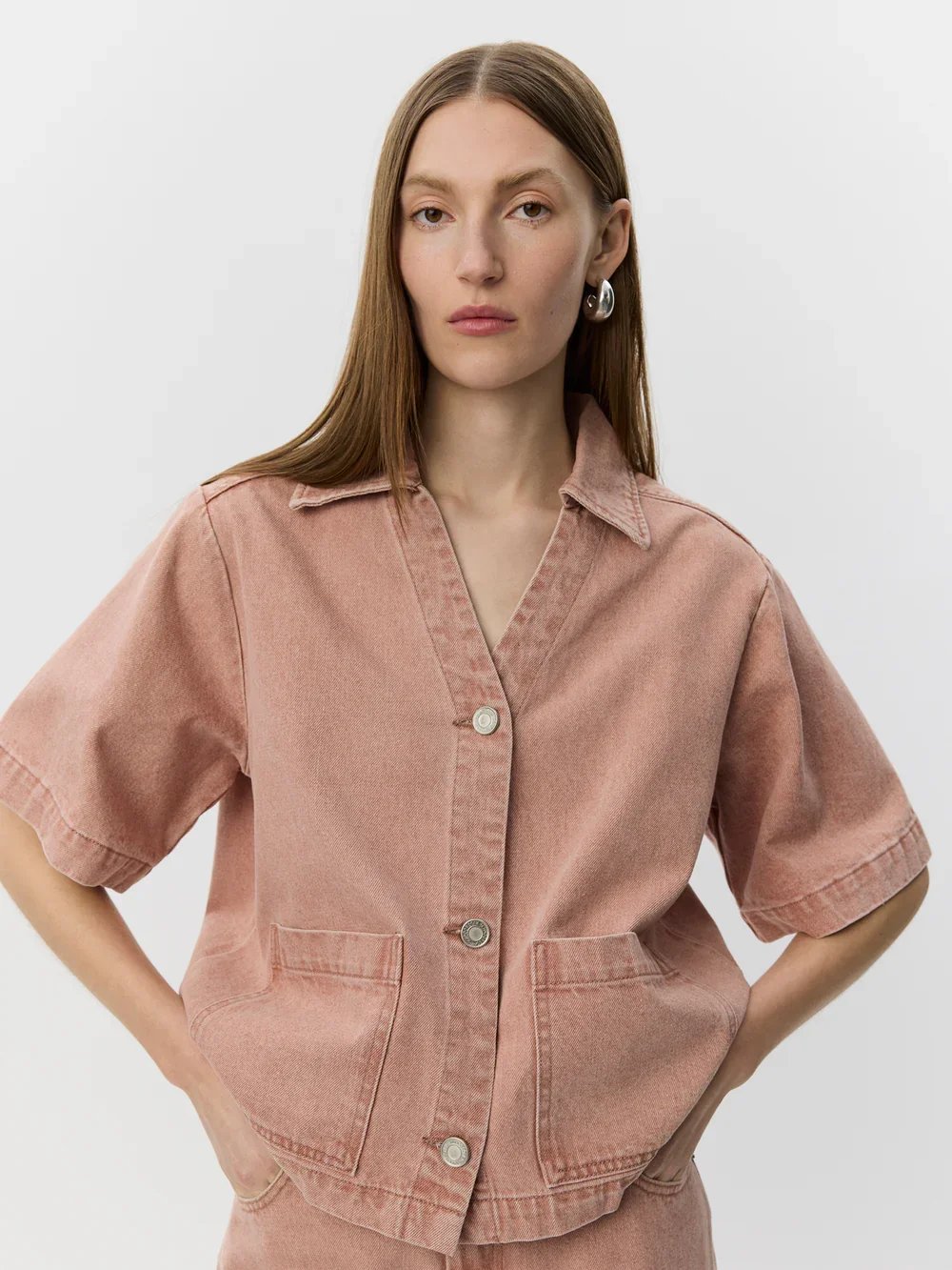 Manjasw Short Sleeve Denim Shirt - Rose Denim