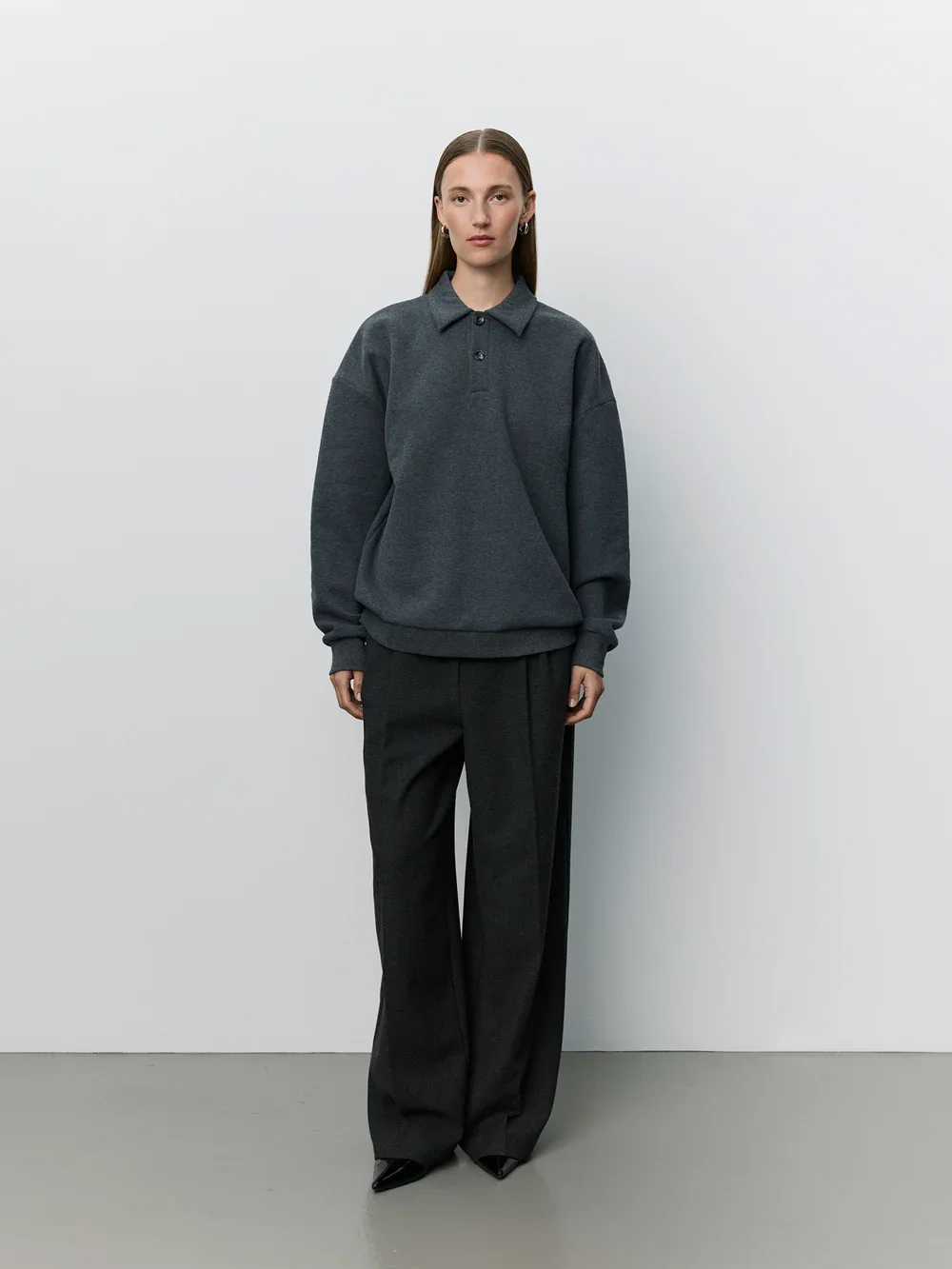 LUMESW Polo Sweatshirt Dark Grey Melange