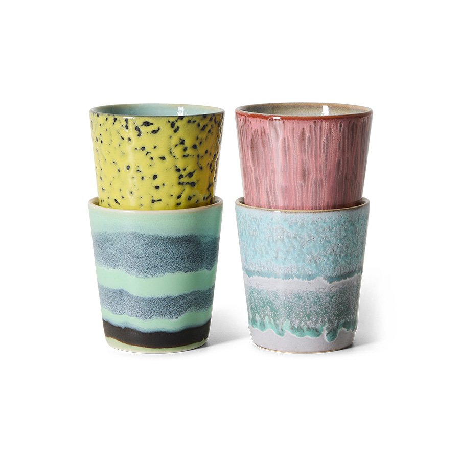 70s Ceramics: Coffee Mugs - Artistic (set van 4)