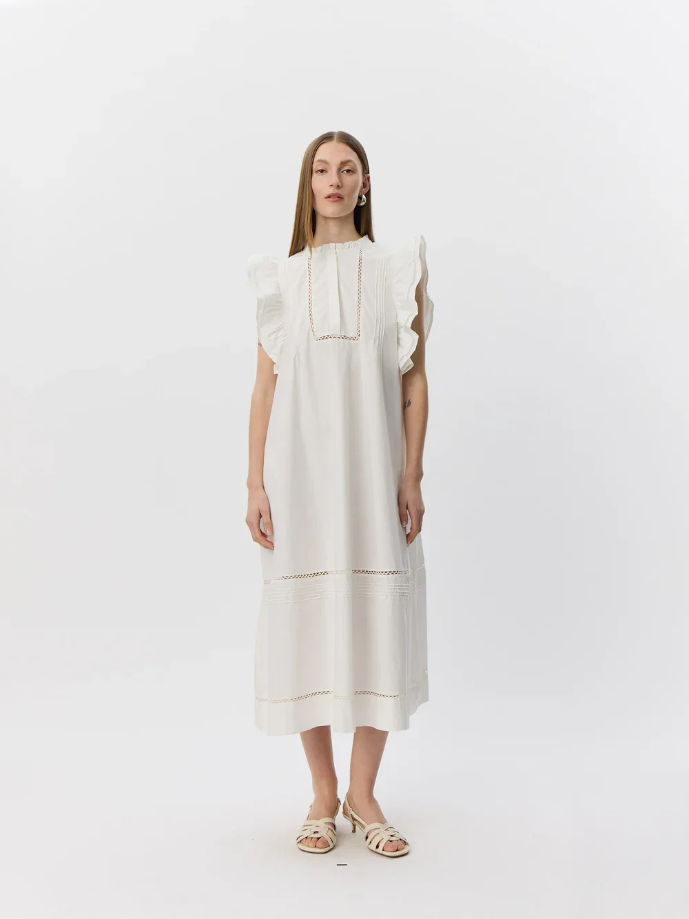 Otaniasw Frill Cotton Dress - White Alyssym
