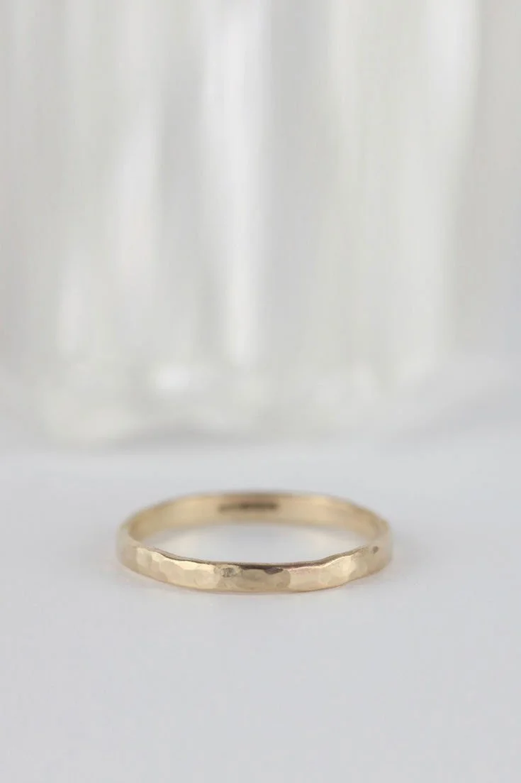 slim hammered yellow gold ring