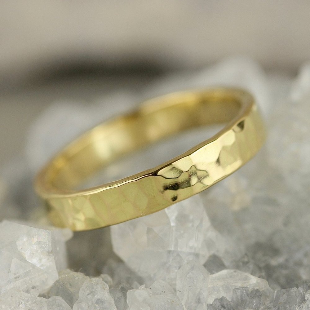 Wide Hammered 18ct Yellow Gold Mens Wedding Band — Marcia Vidal