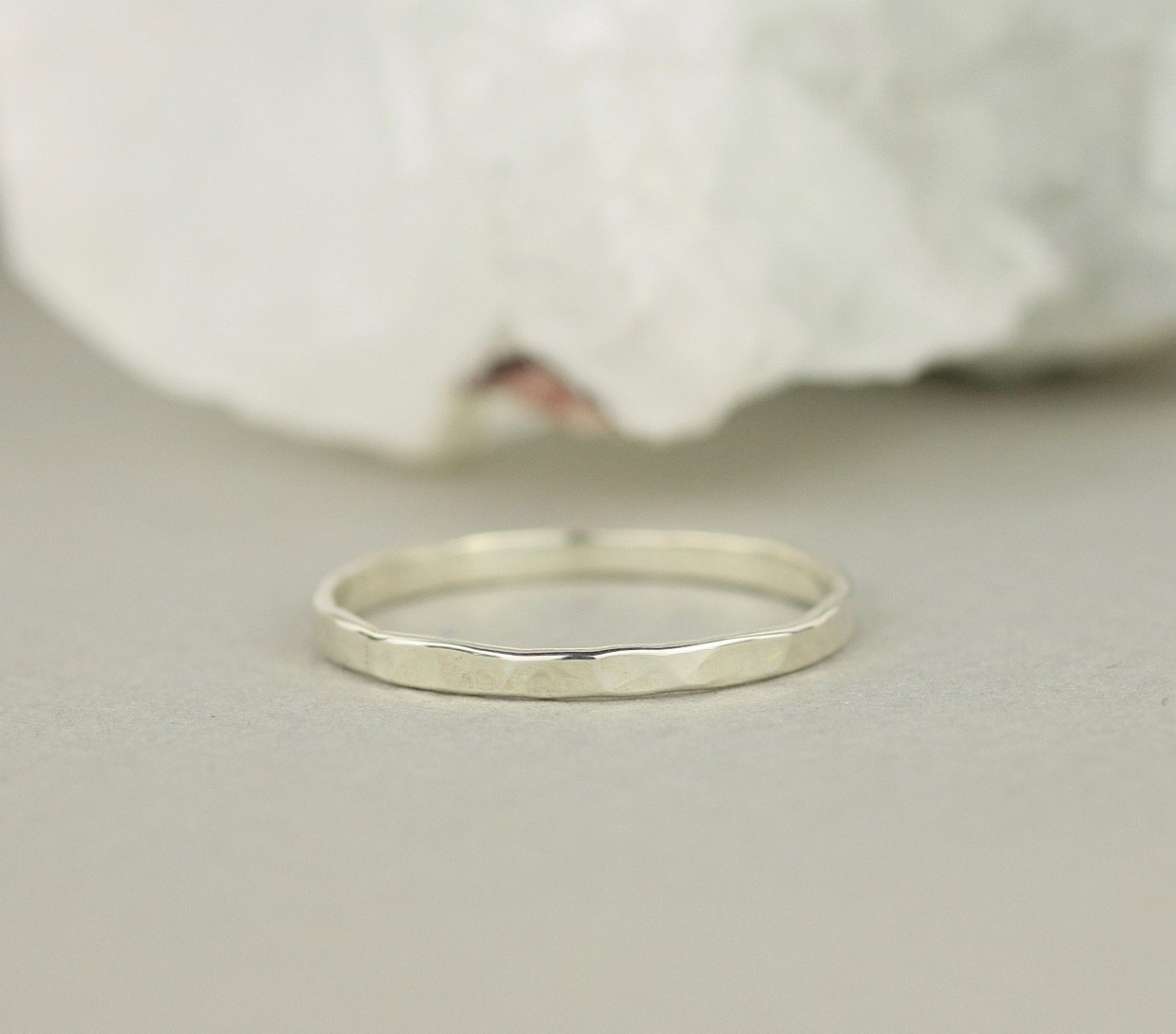 slim hammered silver colour white gold ring