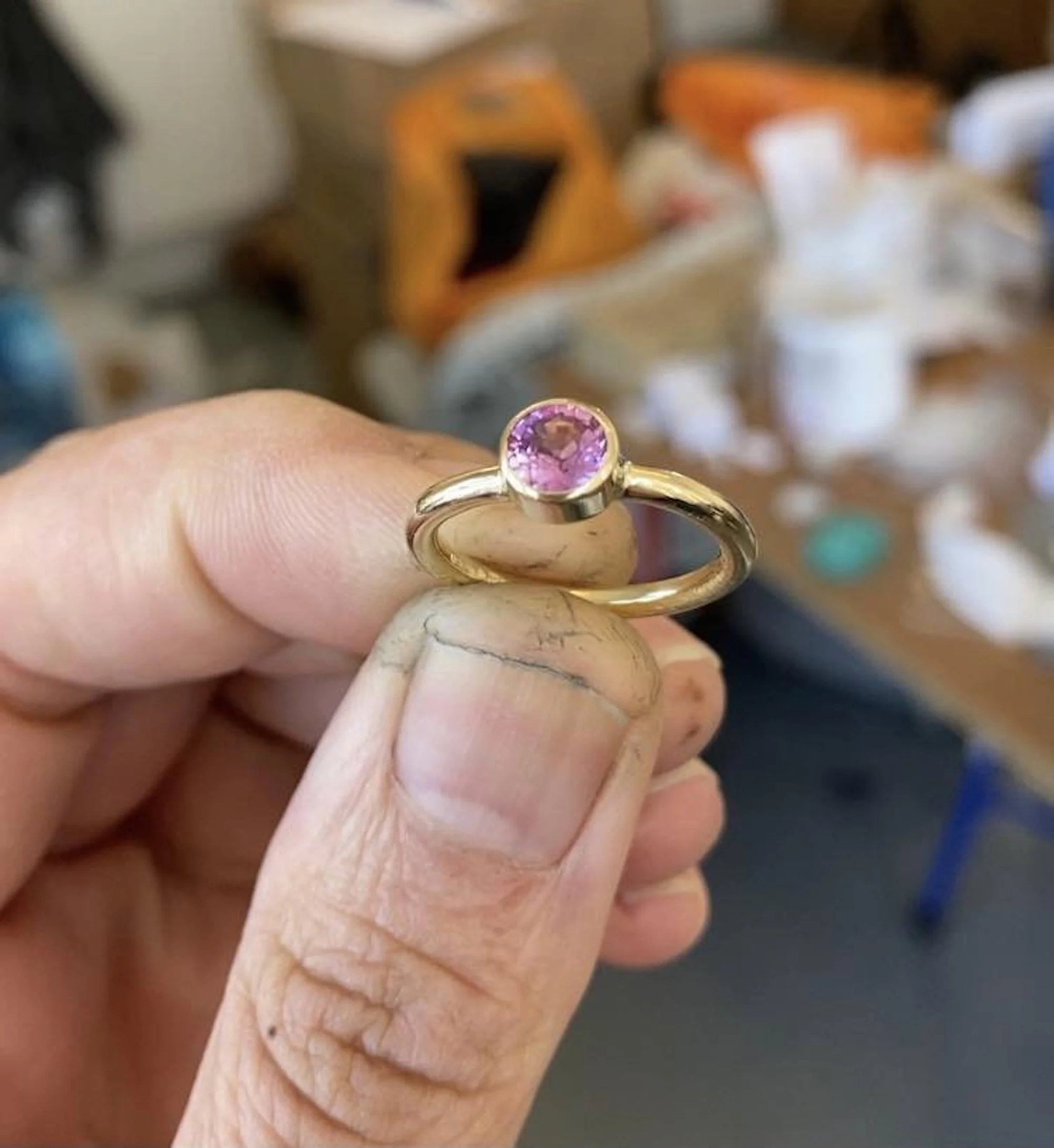 Recycled 18ct Gold Pink Sapphire Solitaire Engagement Ring — Marcia Vidal