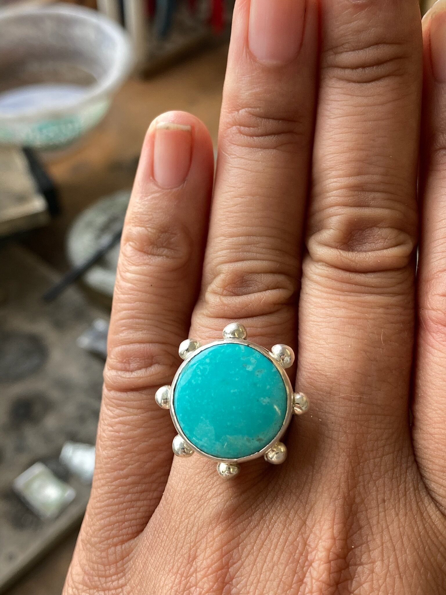 Turquoise studded sterling silver protection ring.jpg
