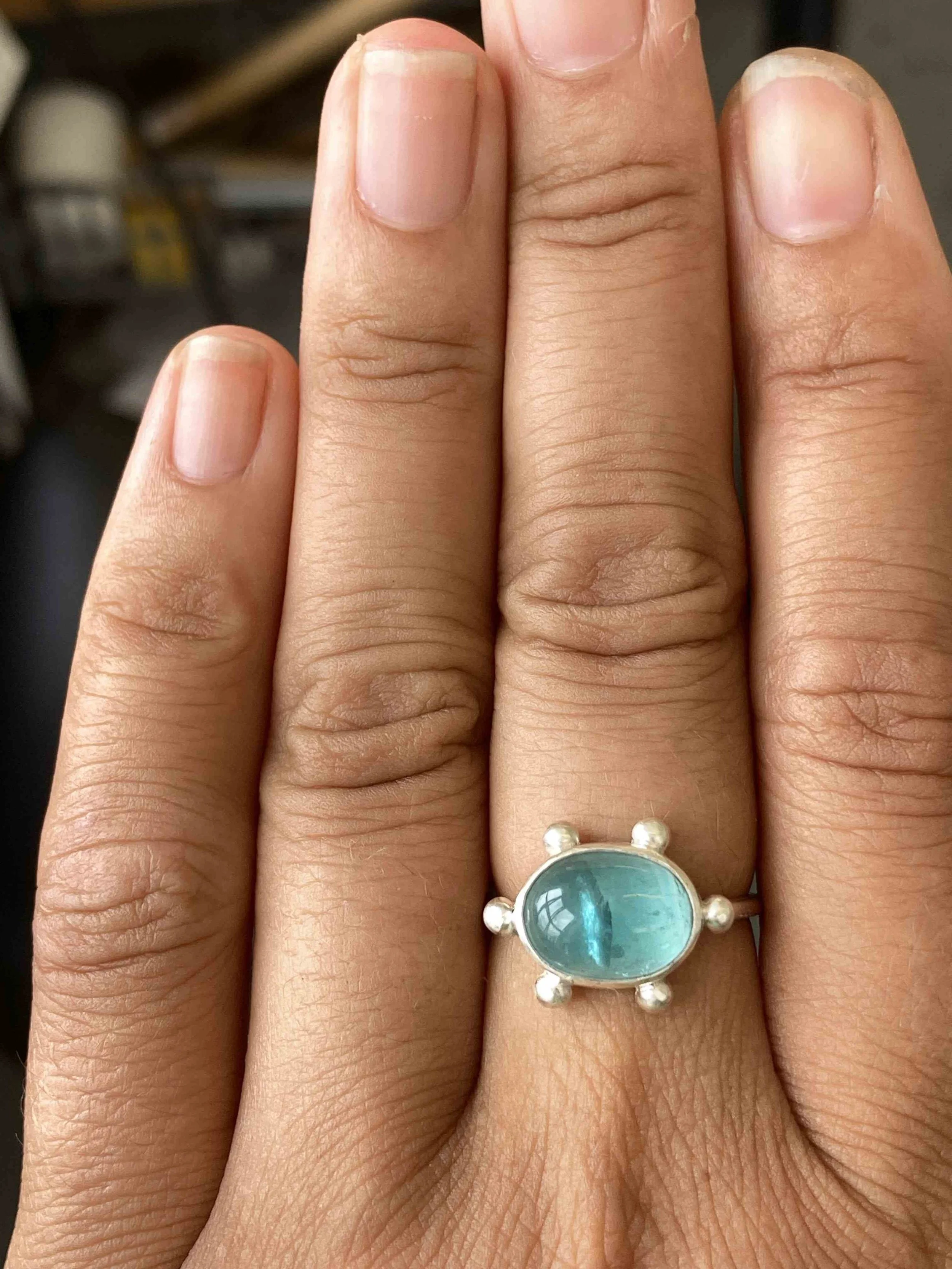 Sea Blue Fluorite Studded Silver Gemstone Ring.jpg