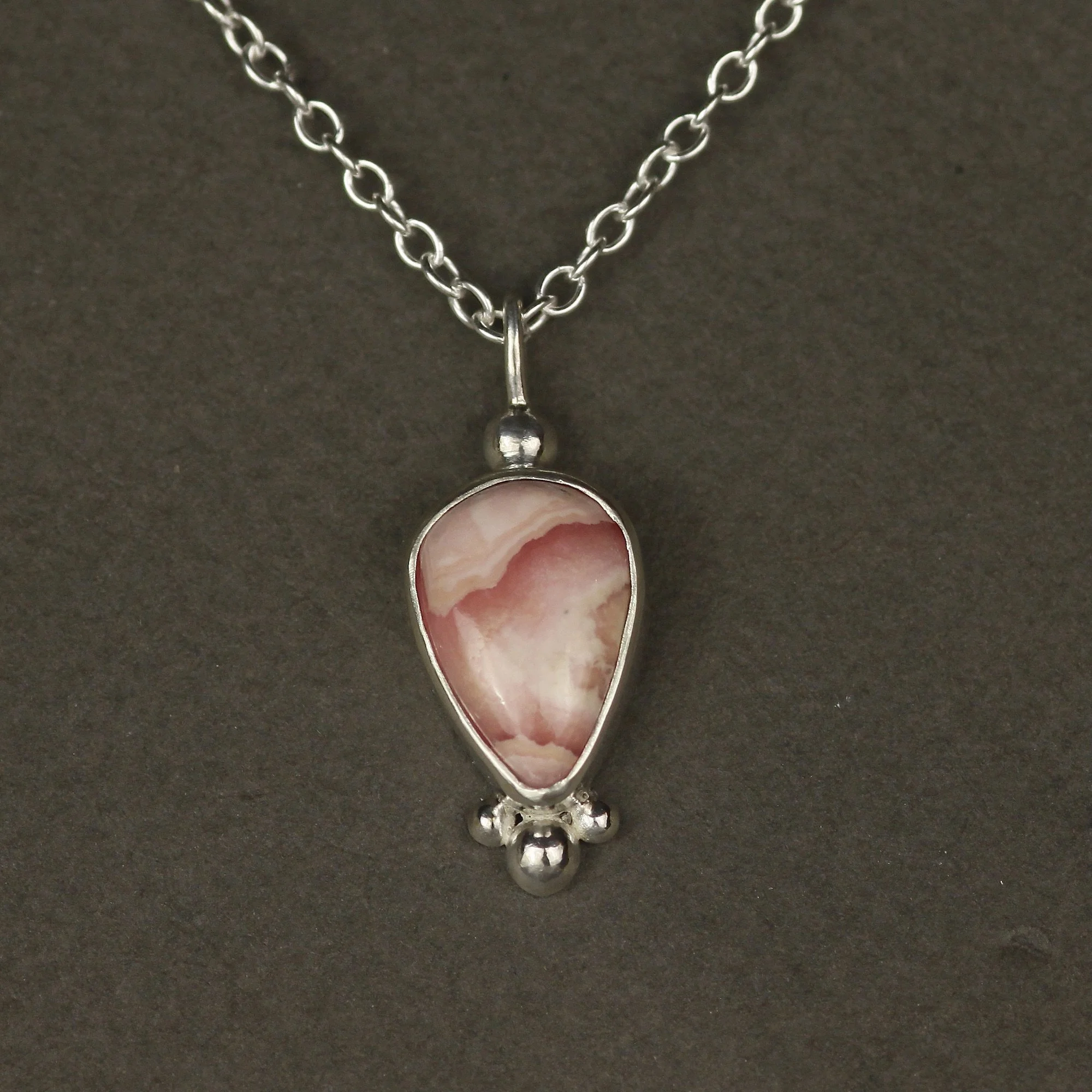 Small Rhodochrosite Silver Teardrop Necklace