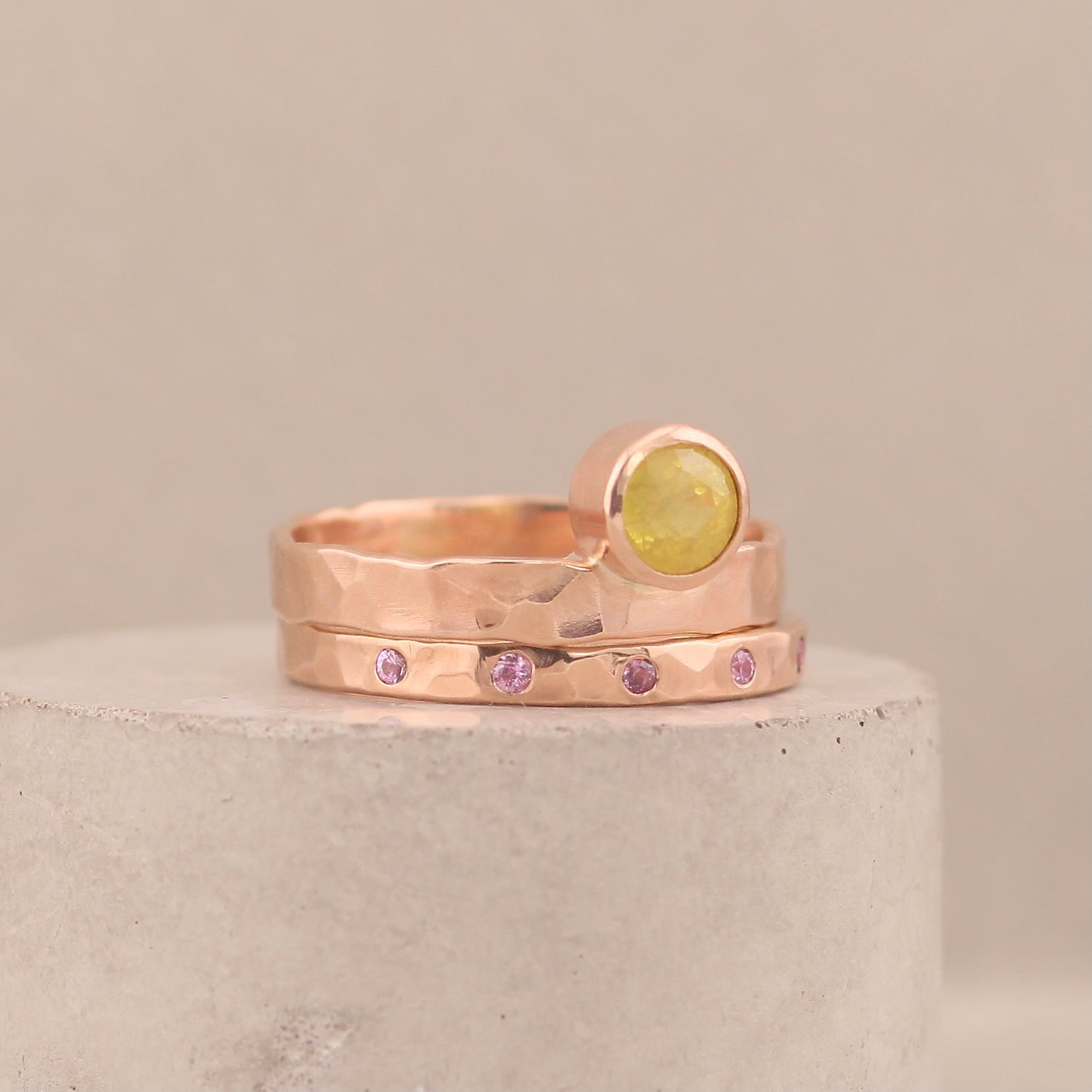 9ct rose gold yellow sapphire engagement ring & pink sapphire ring.jpeg