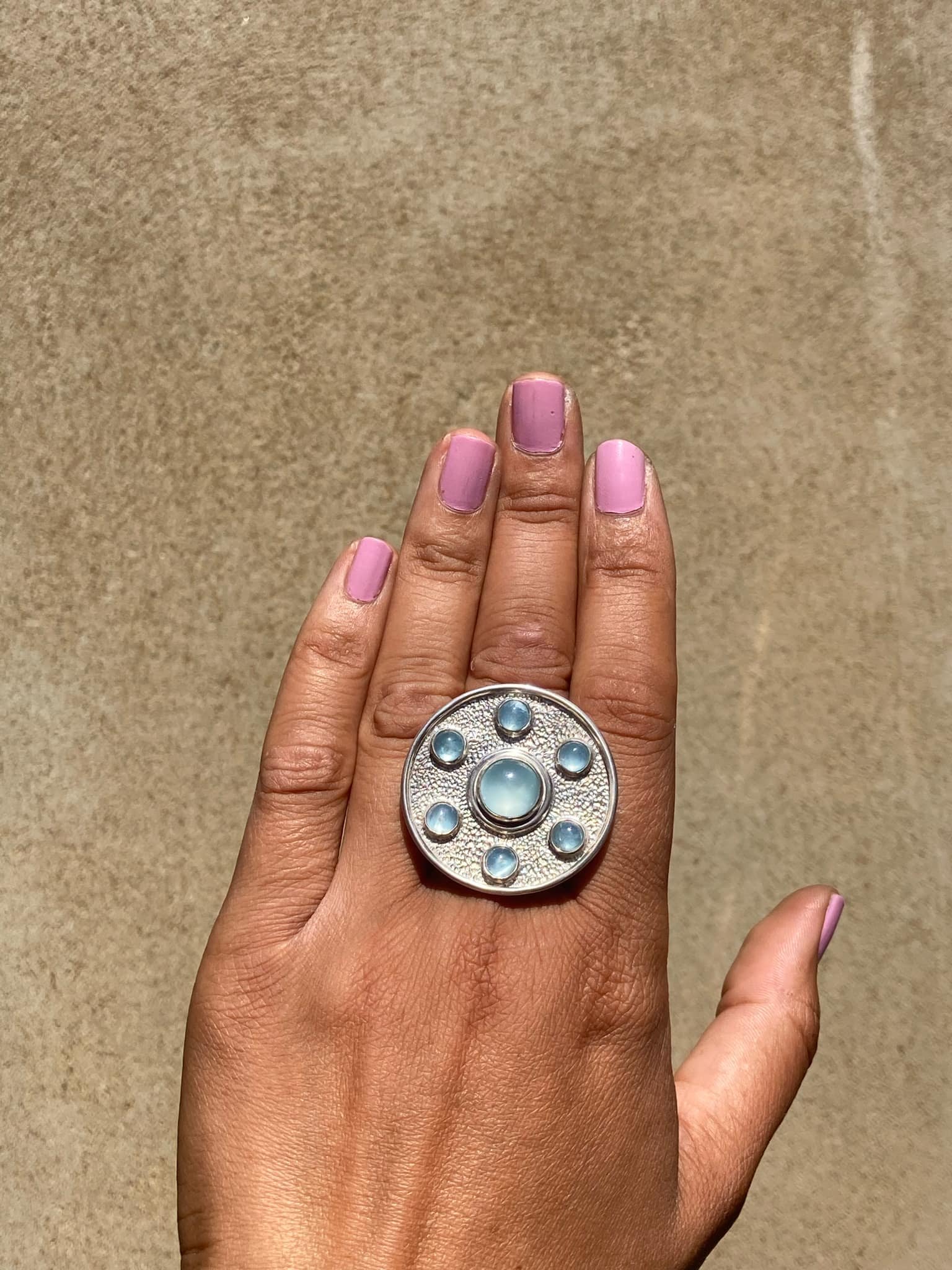 silver aquamarine Athena large shield ring.jpeg