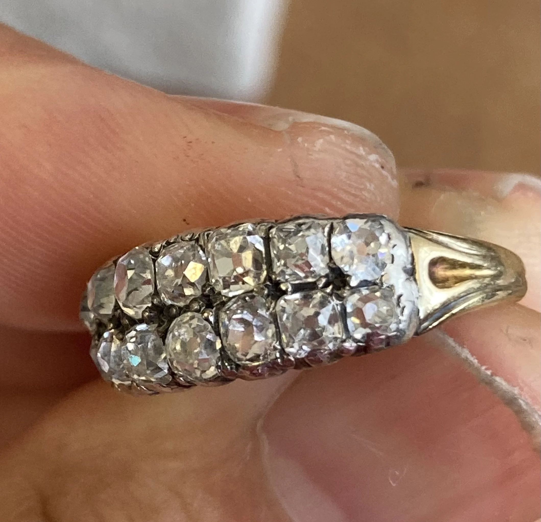 Inherited vintage diamond cluster engagement ring before remodelling, used for a bespoke heirloom commission
