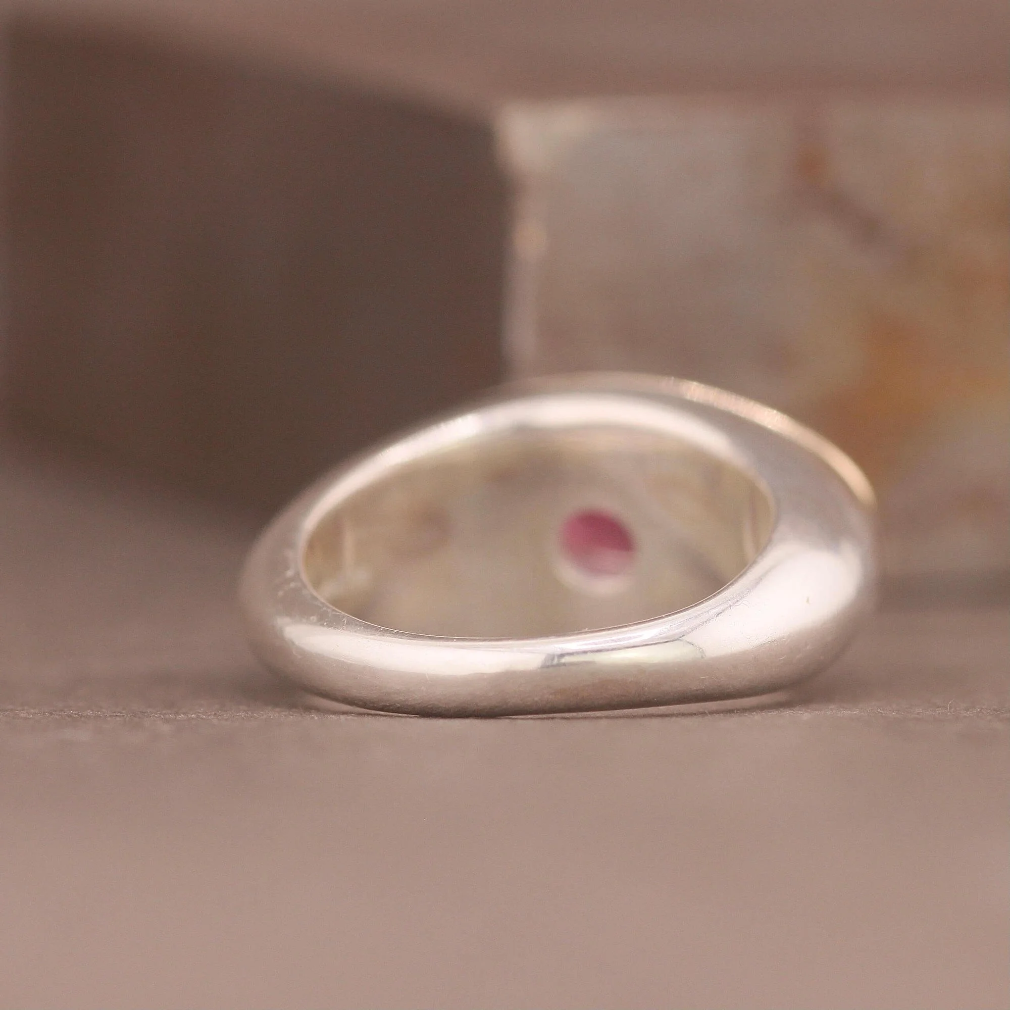 Pink tourmaline silver 14ct gold one of a kind oval signet ring.JPG