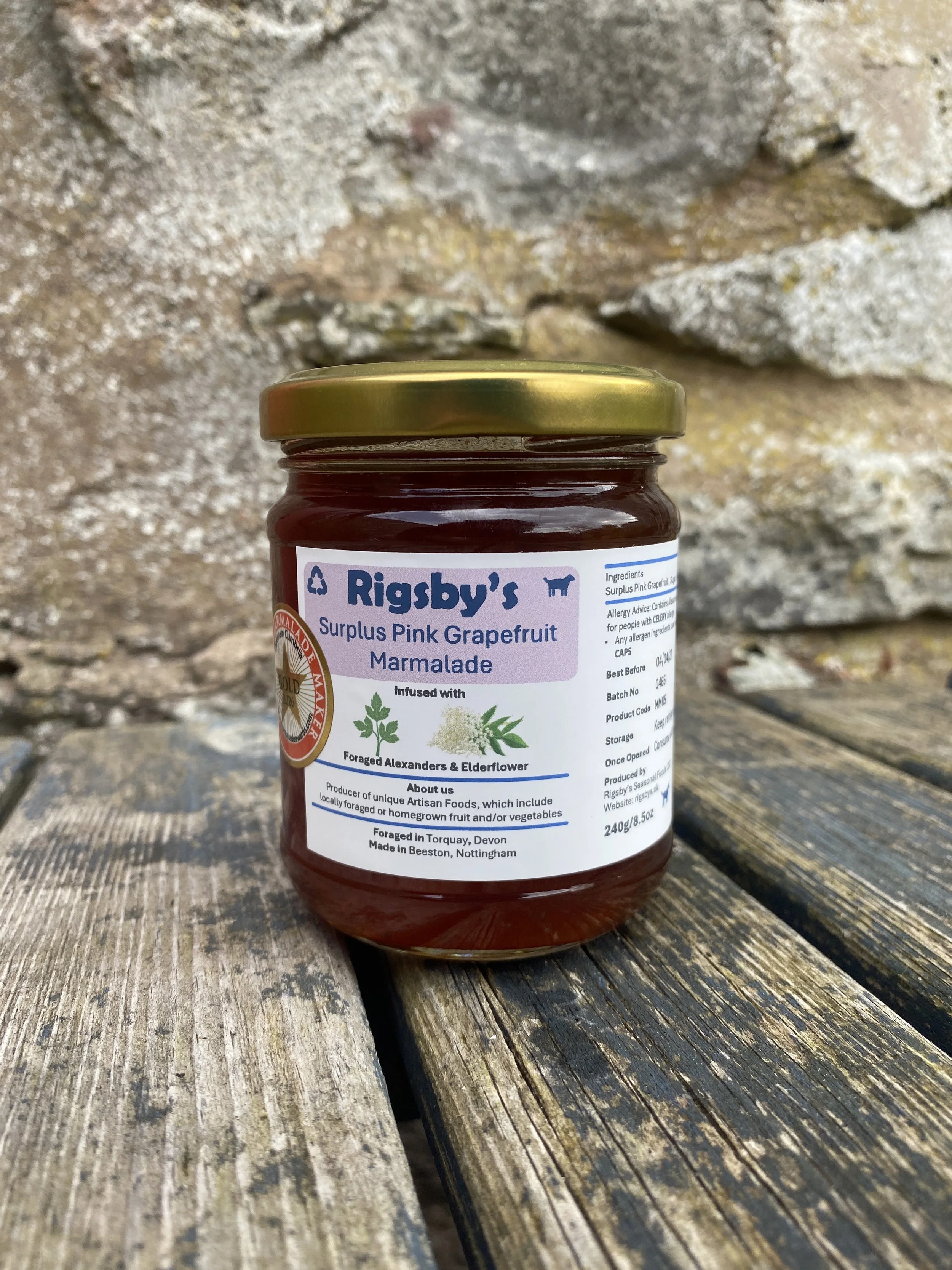 Artisan Gold Winner: Rigsby's Surplus Pink Grapefruit Marmalade infused with Foraged Alexanders and Elderflower