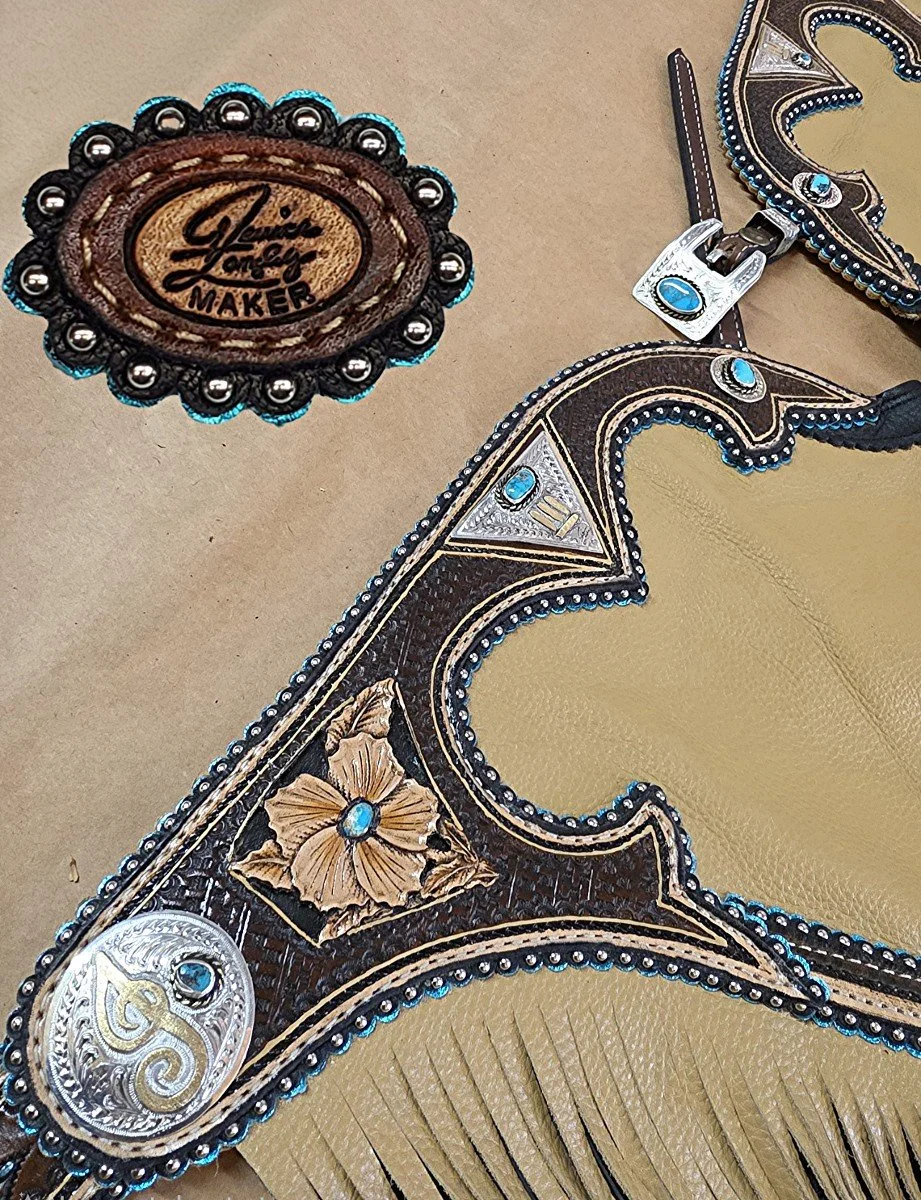 Turquoise Floral chaps upper detail